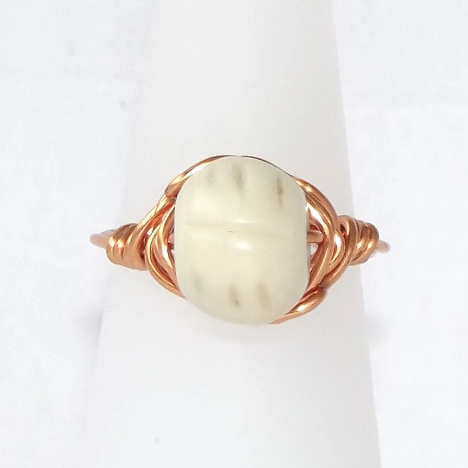 Ring, Size 5.75 - Carved Bone Bead & Copper