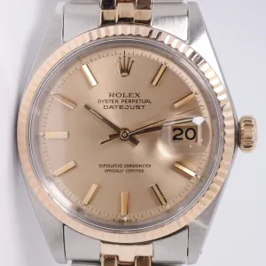 ROLEX 1970 VINTAGE TWO TONE STEEL & PINK GOLD DATEJUST PINK ROSE TONE DIAL 1601 JUBILEE BRACELET $6,500