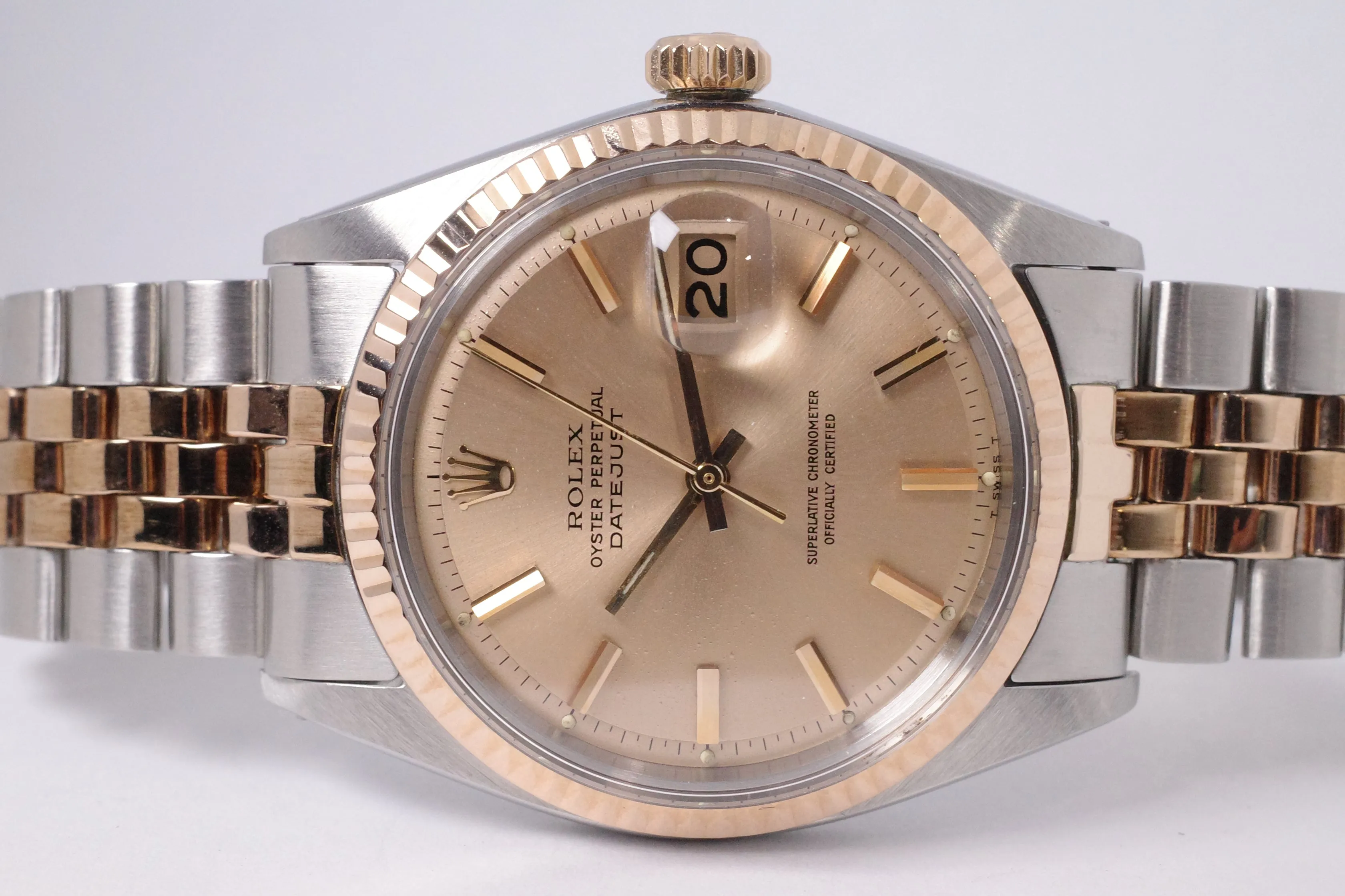 ROLEX 1970 VINTAGE TWO TONE STEEL & PINK GOLD DATEJUST PINK ROSE TONE DIAL 1601 JUBILEE BRACELET $6,500