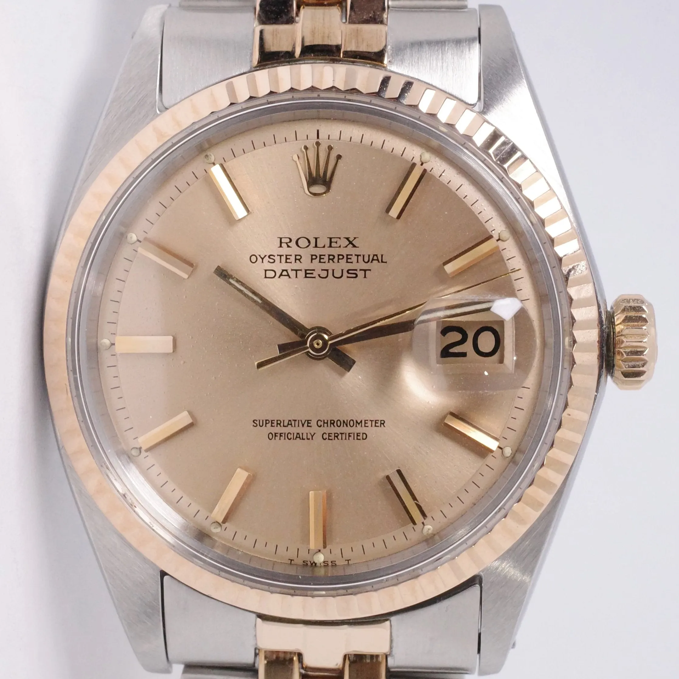 ROLEX 1970 VINTAGE TWO TONE STEEL & PINK GOLD DATEJUST PINK ROSE TONE DIAL 1601 JUBILEE BRACELET $6,500