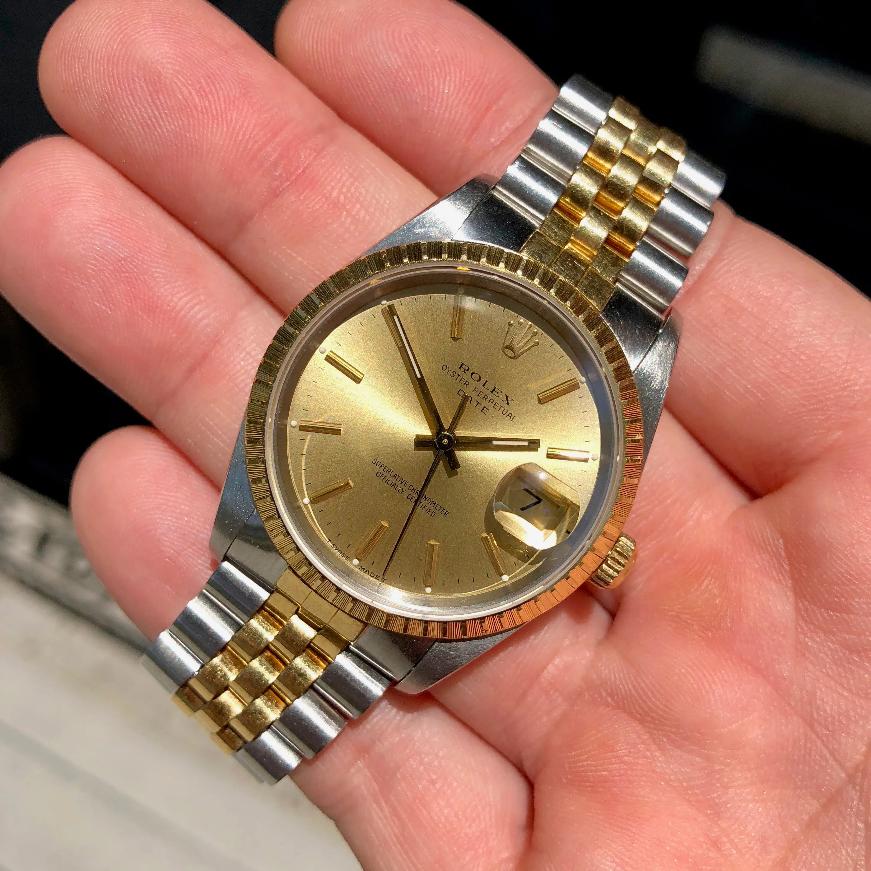 Rolex Date 15223 Oyster Perpetual Two Tone Steel Gold Jubilee Wristwatch Circa 1989