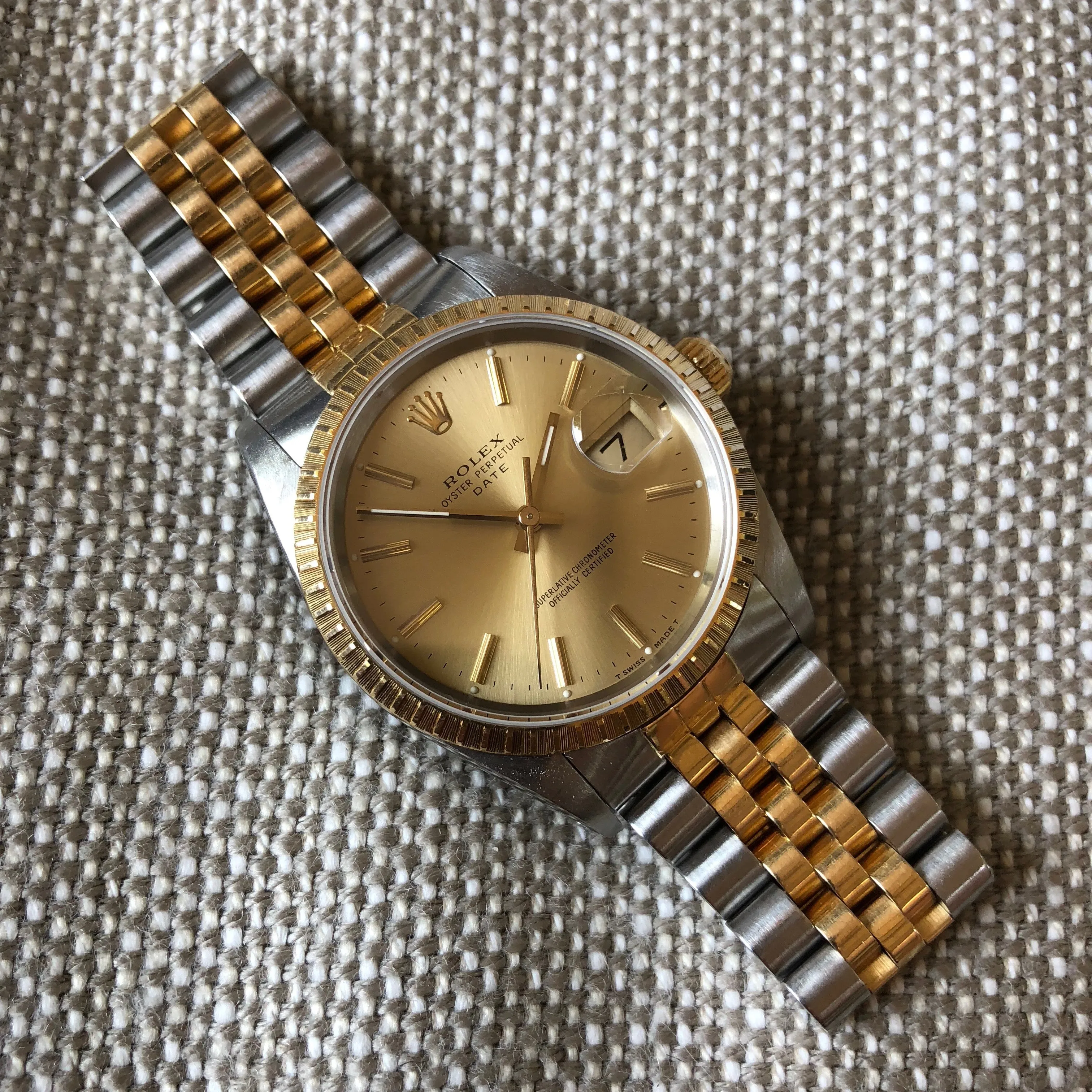 Rolex Date 15223 Oyster Perpetual Two Tone Steel Gold Jubilee Wristwatch Circa 1989