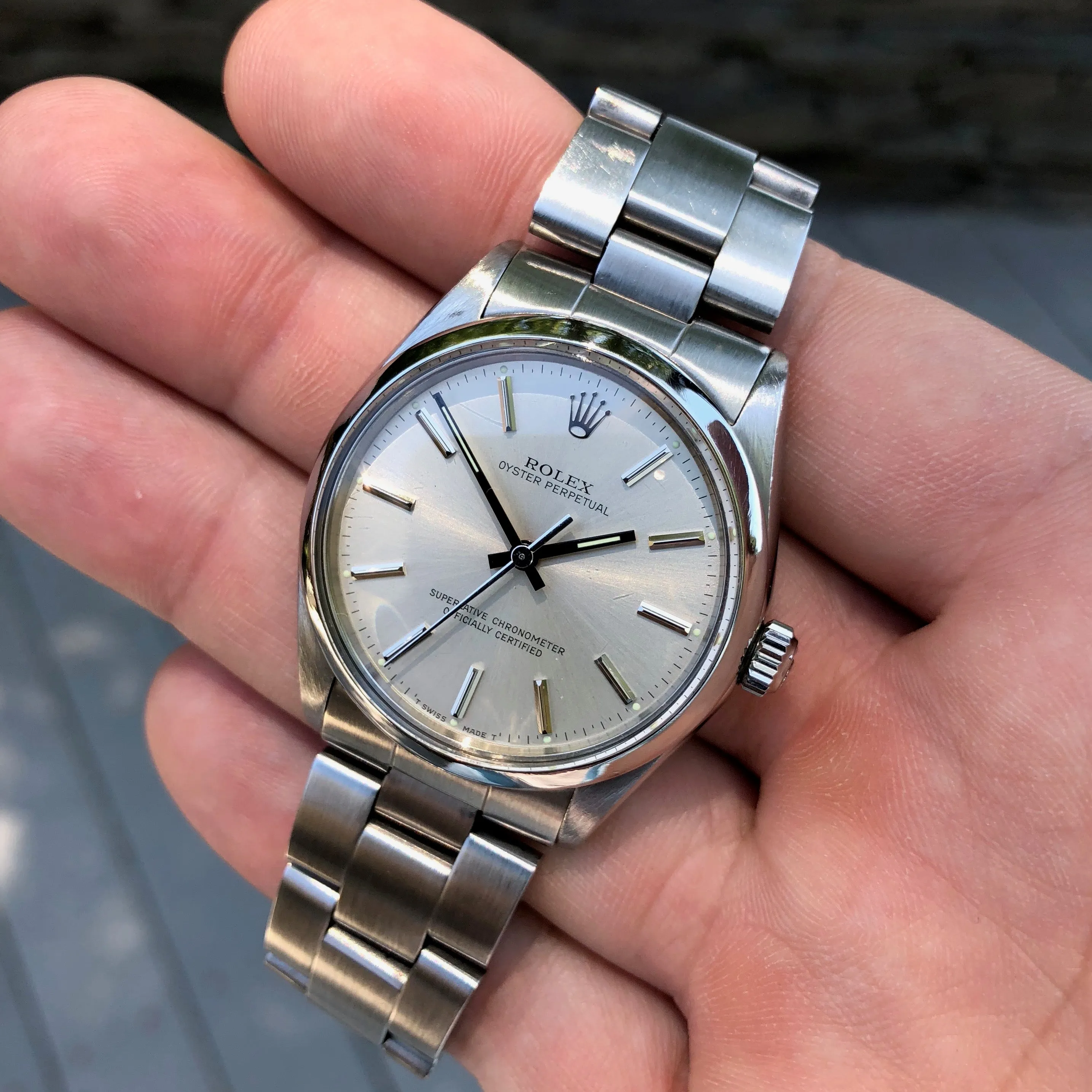 Rolex Oyster Perpetual 5552 Stainless Steel Silver Stick Caliber 1520 Automatic Wristwatch Circa 1960