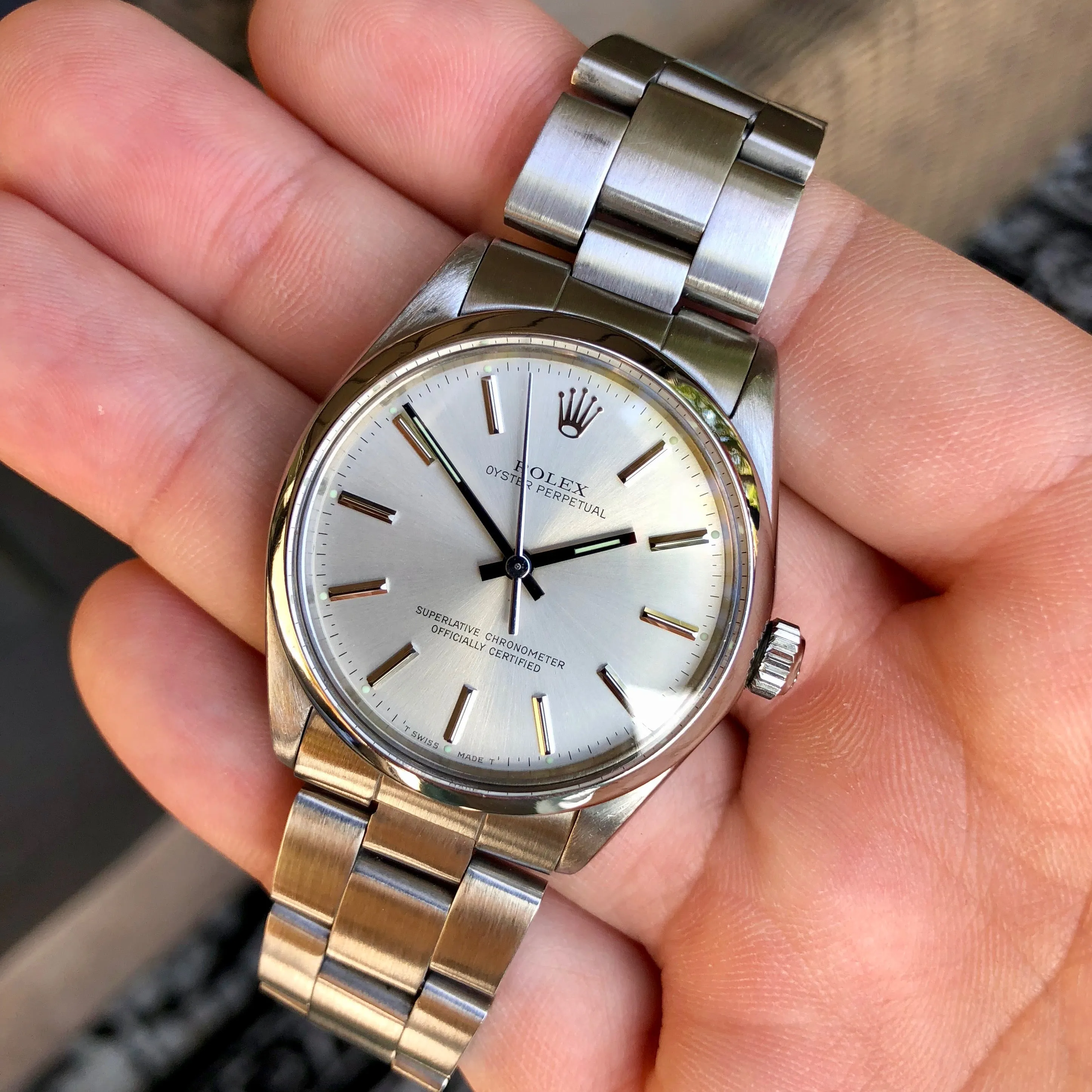 Rolex Oyster Perpetual 5552 Stainless Steel Silver Stick Caliber 1520 Automatic Wristwatch Circa 1960