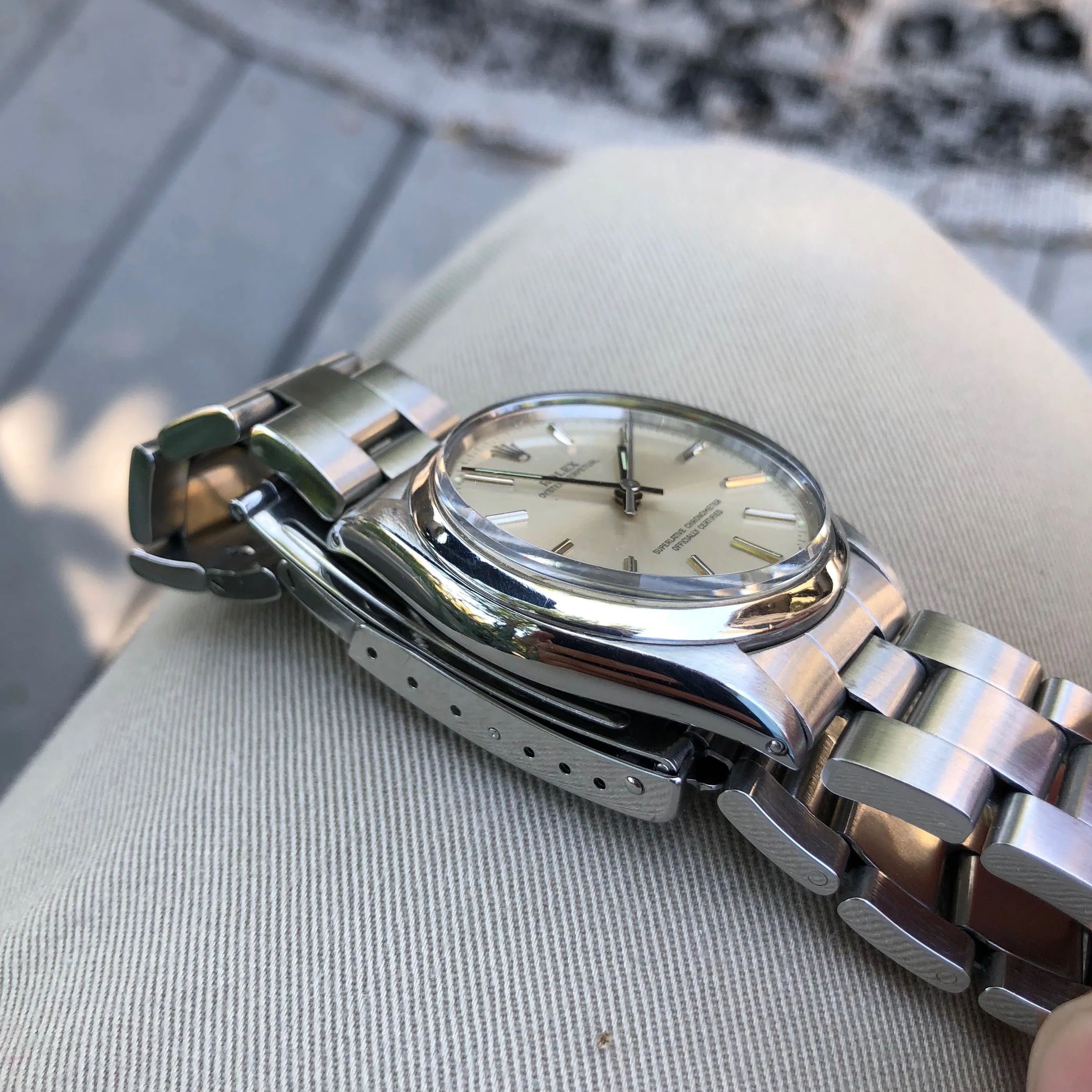 Rolex Oyster Perpetual 5552 Stainless Steel Silver Stick Caliber 1520 Automatic Wristwatch Circa 1960
