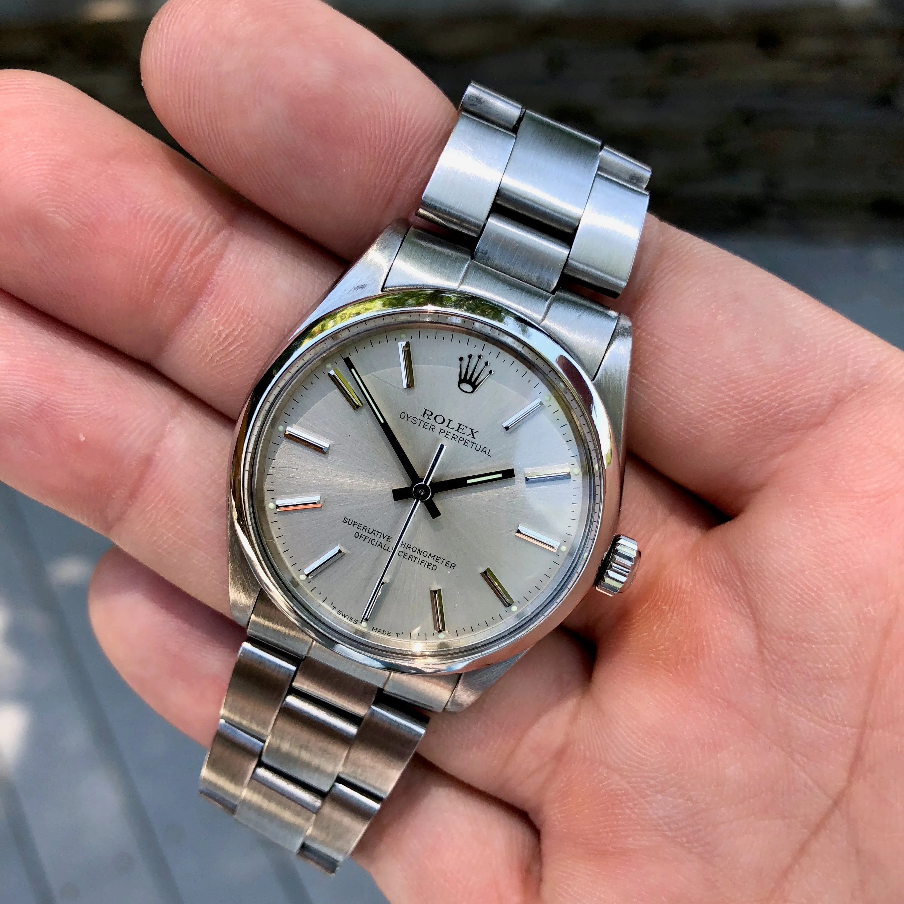 Rolex Oyster Perpetual 5552 Stainless Steel Silver Stick Caliber 1520 Automatic Wristwatch Circa 1960