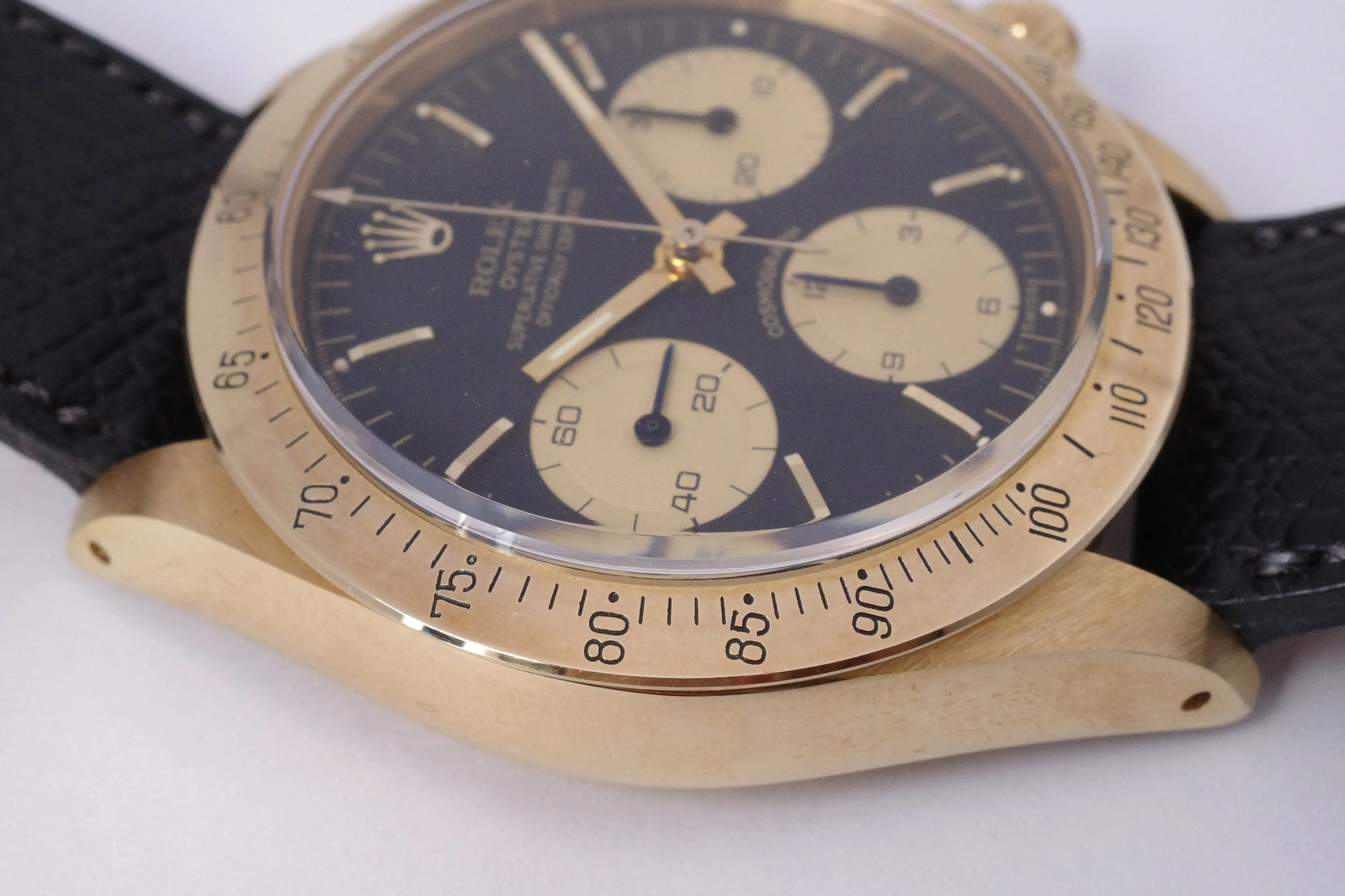 ROLEX VINTAGE YELLOW GOLD COSMOGRAPH DAYTONA 6265 BLACK NOS CONDITION BOX & PAPERS