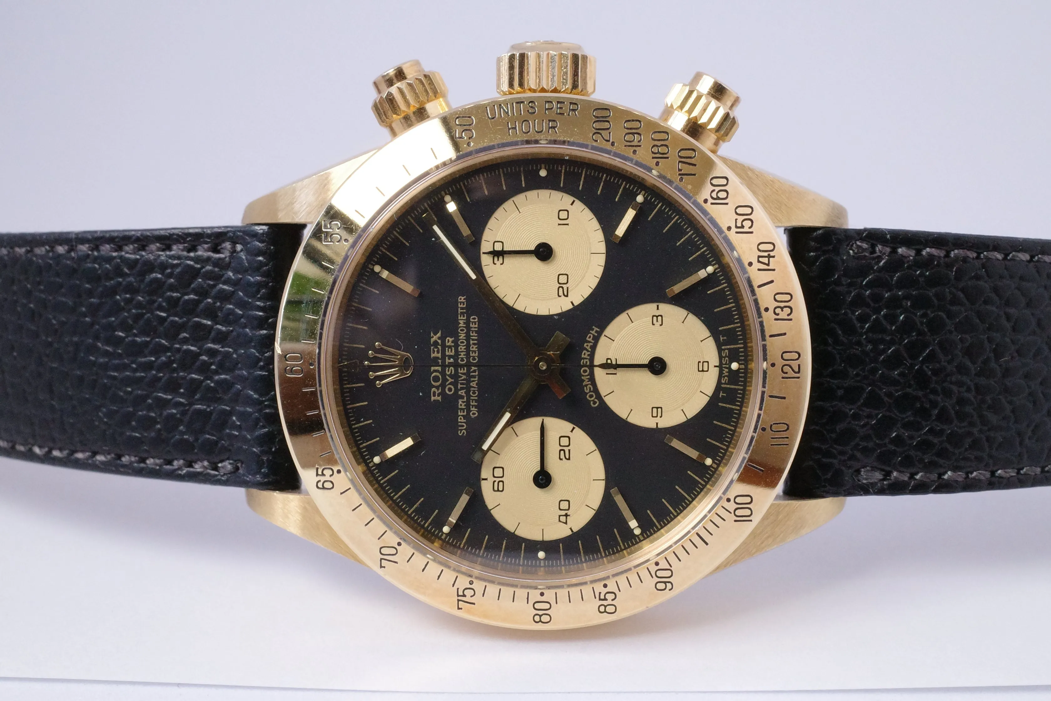 ROLEX VINTAGE YELLOW GOLD COSMOGRAPH DAYTONA 6265 BLACK NOS CONDITION BOX & PAPERS