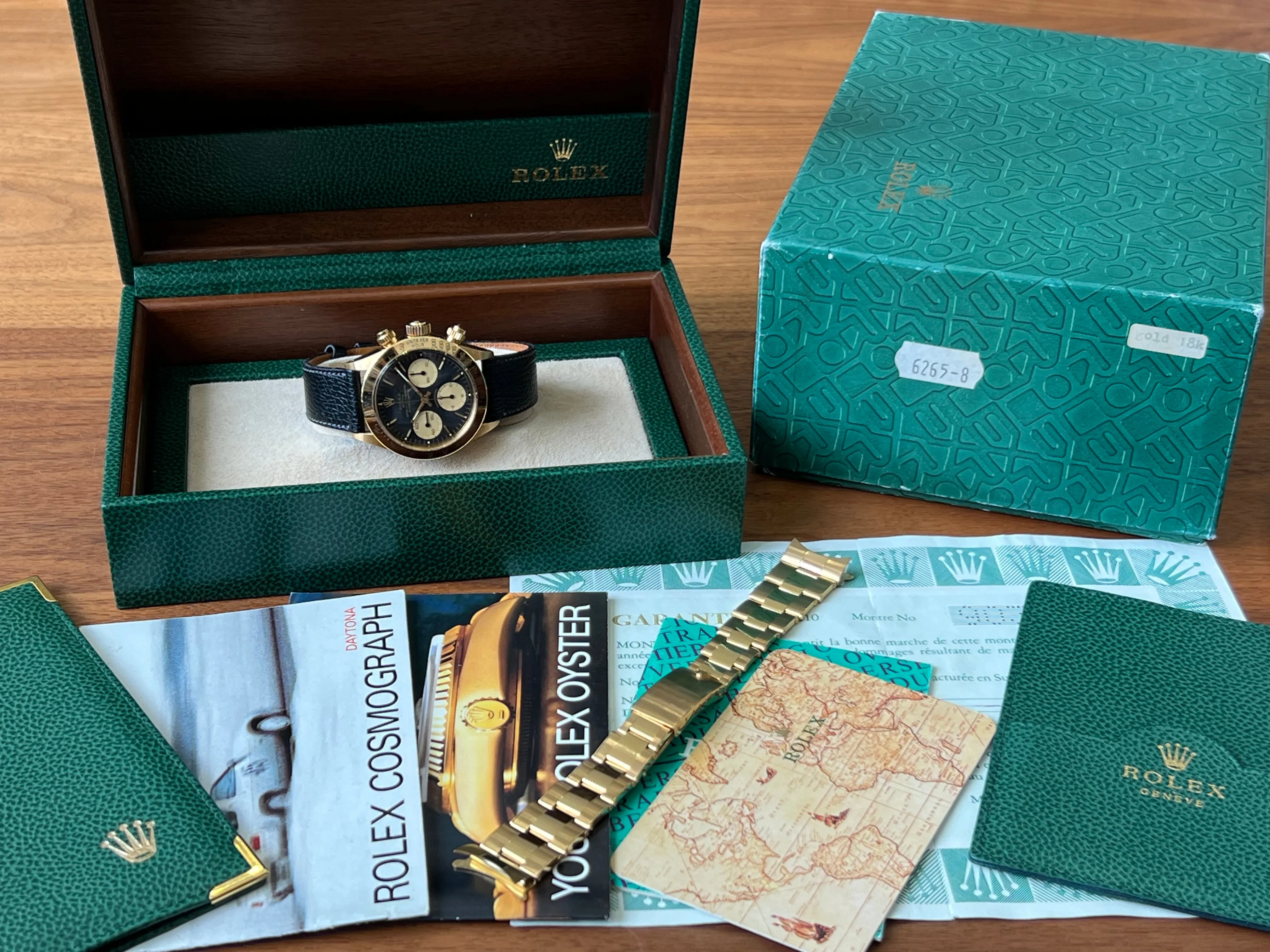 ROLEX VINTAGE YELLOW GOLD COSMOGRAPH DAYTONA 6265 BLACK NOS CONDITION BOX & PAPERS
