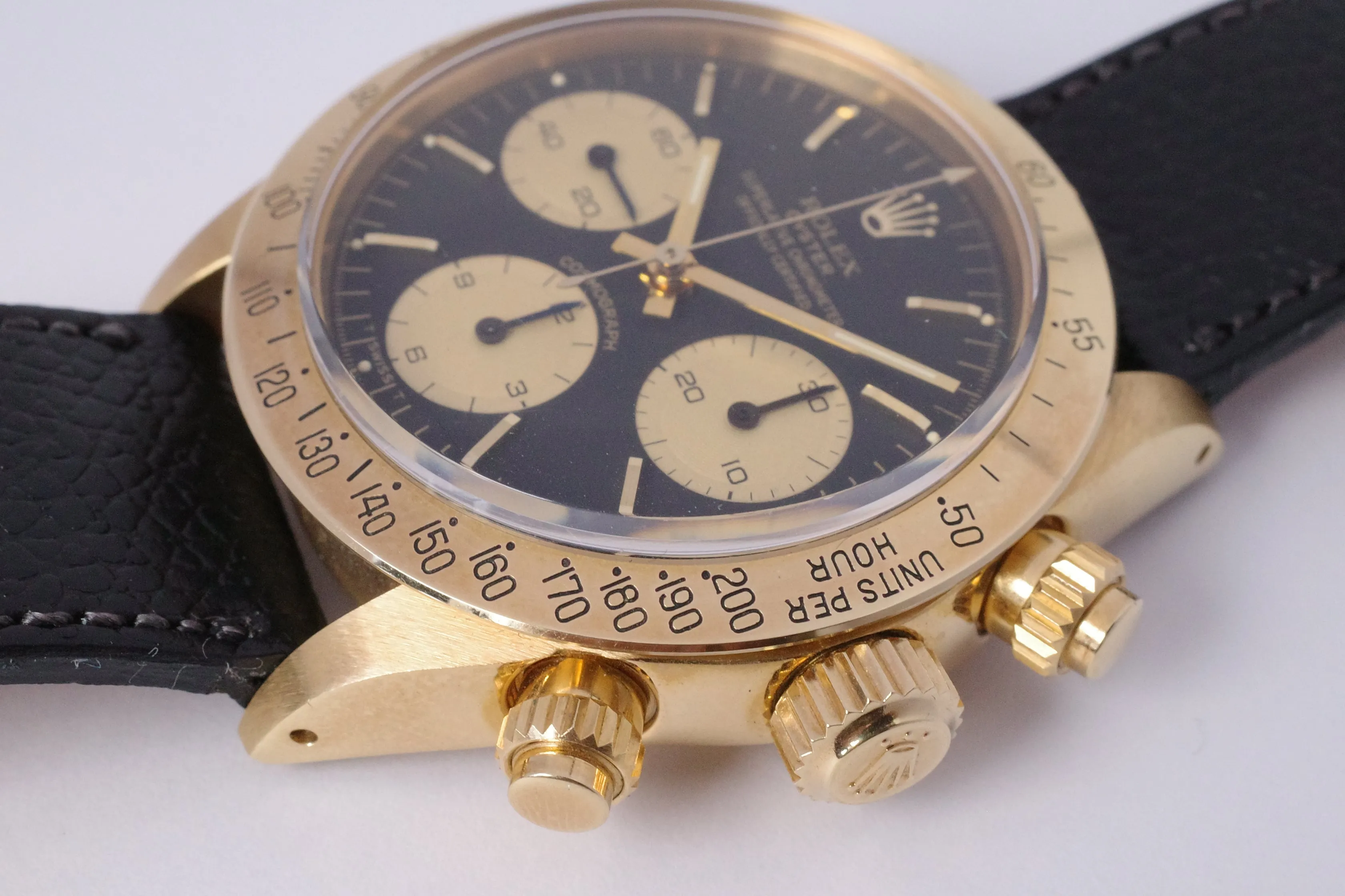 ROLEX VINTAGE YELLOW GOLD COSMOGRAPH DAYTONA 6265 BLACK NOS CONDITION BOX & PAPERS