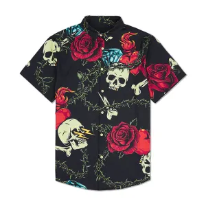 ROMANTIC SKULL ROSE PRINTED ALOHA SHIRT