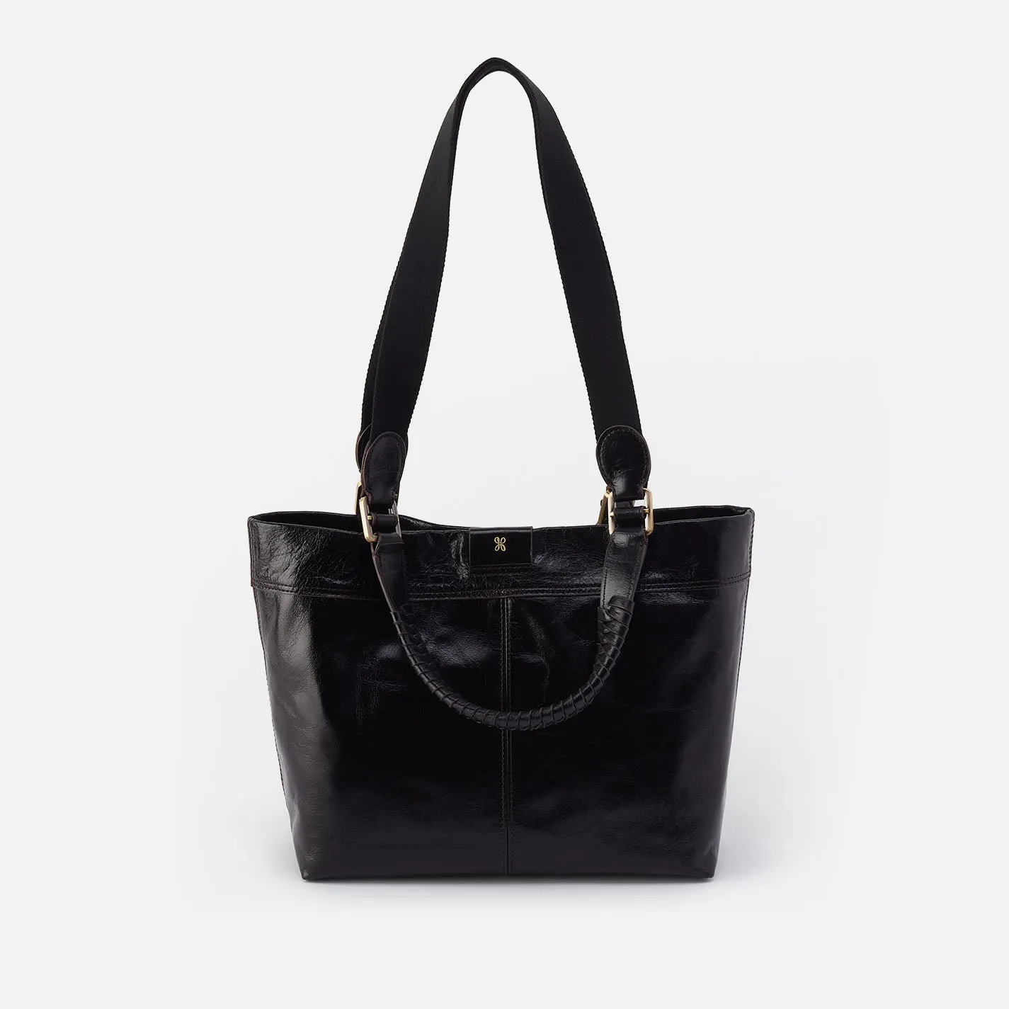 Romy Medium Tote In Polished Leather - Black
