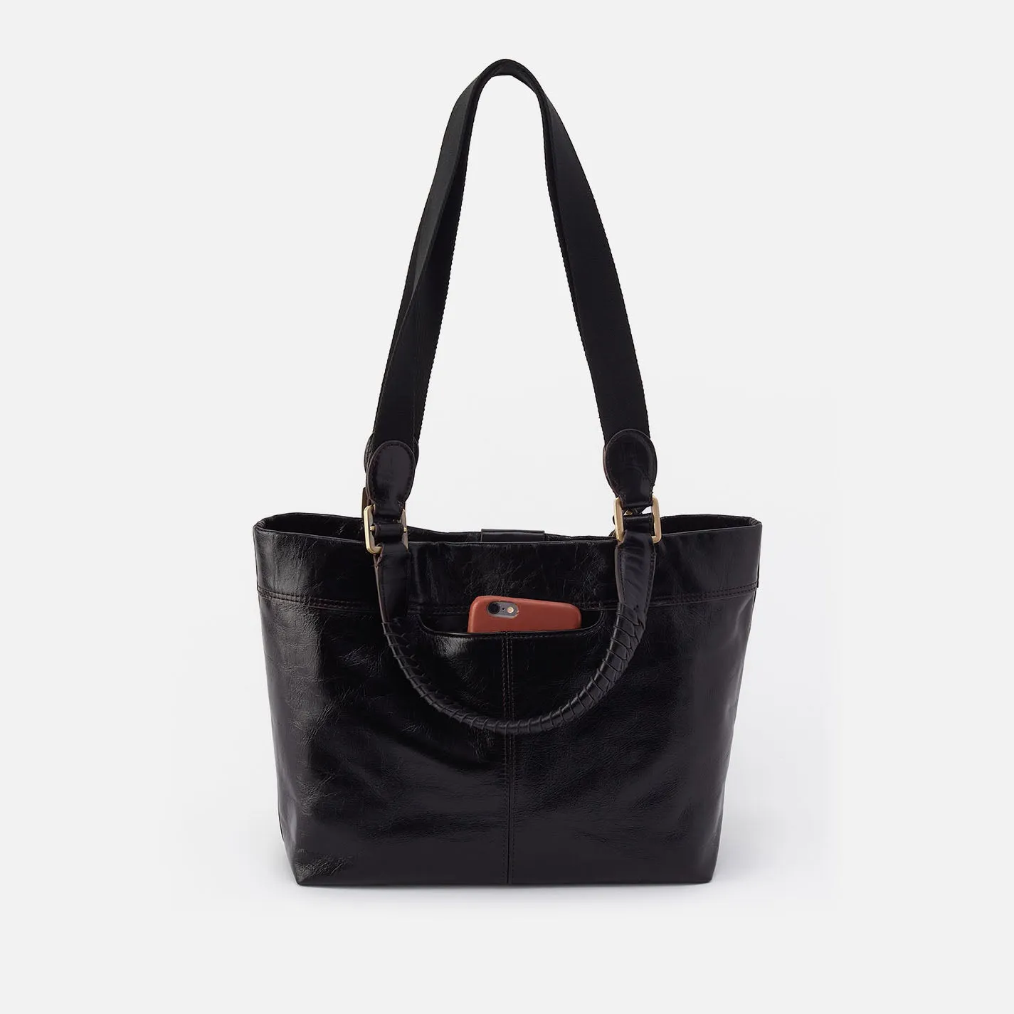 Romy Medium Tote In Polished Leather - Black
