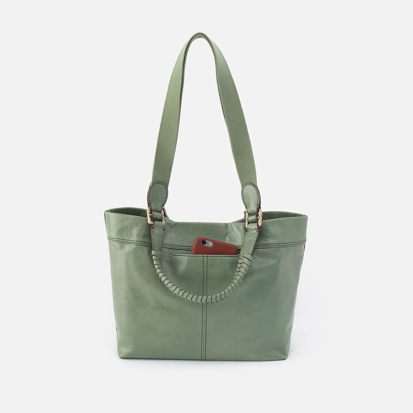 Romy Medium Tote In Polished Leather - Jade