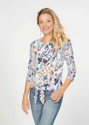 Rossa (8016) ~ French Terry Tie 3/4 Sleeve Top