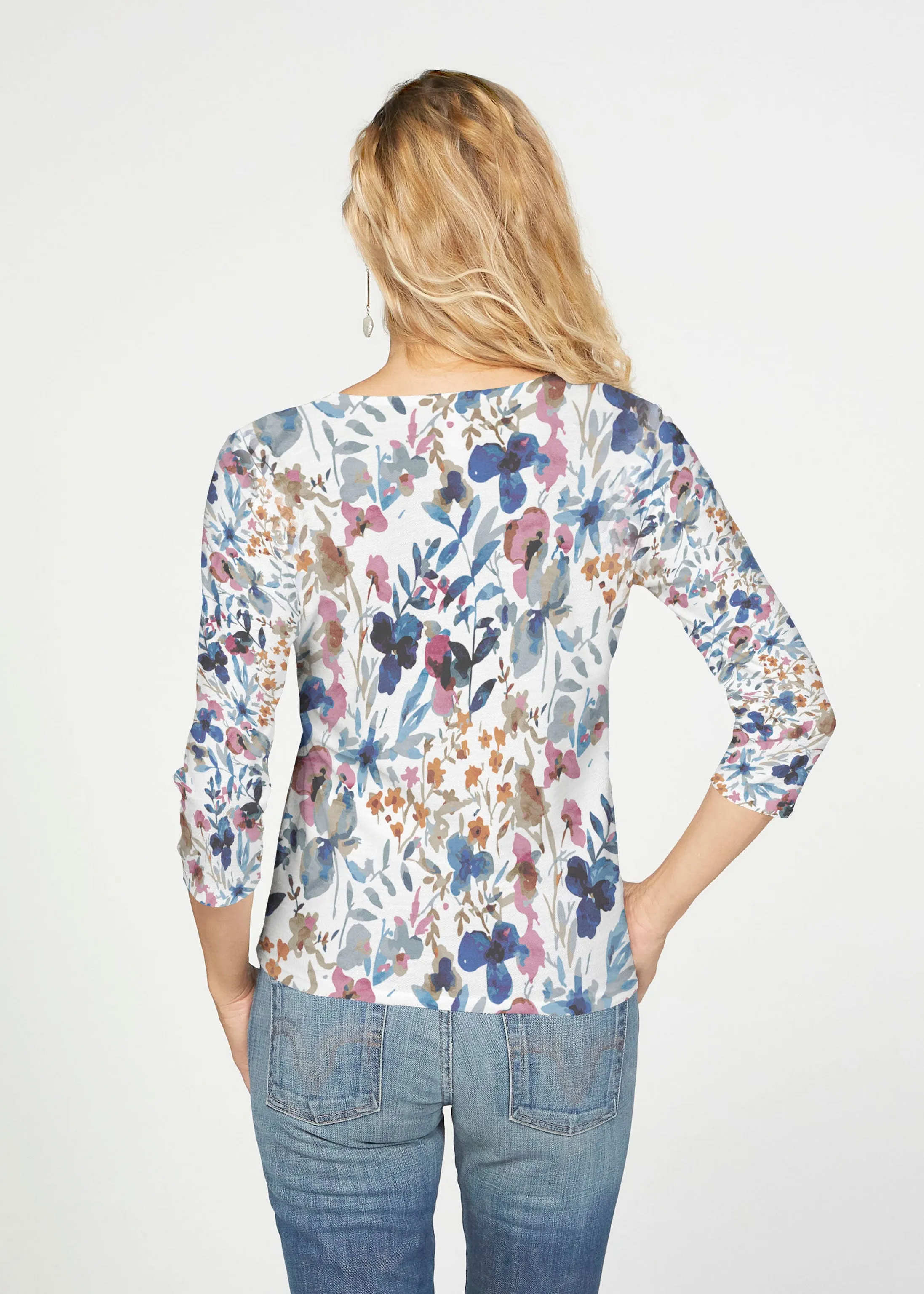Rossa (8016) ~ French Terry Tie 3/4 Sleeve Top