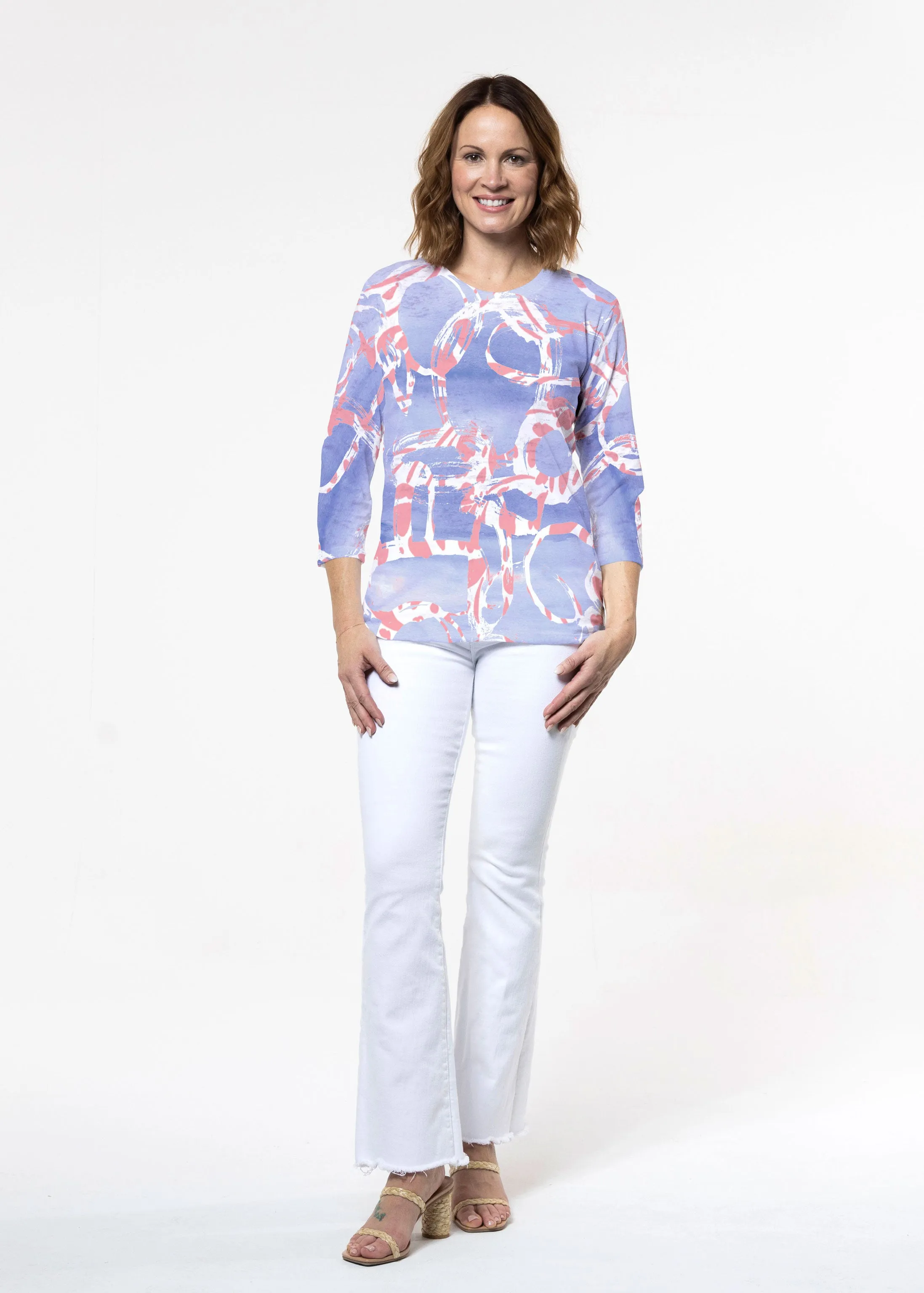 Round About Perri (16253) ~ Signature 3/4 Sleeve Crew Neck Top