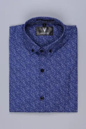 Royal Blue Designer Printed Casual Shirt