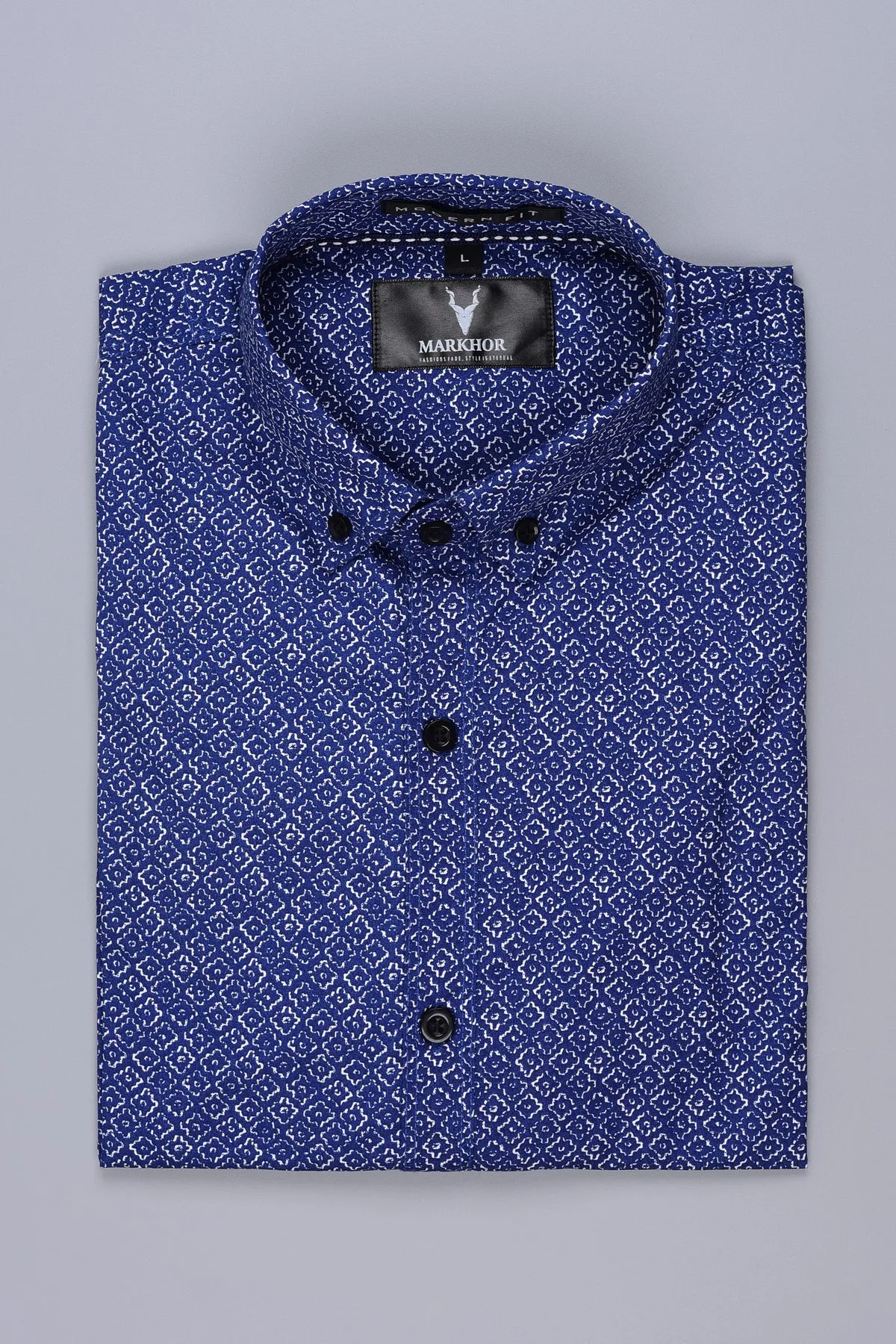 Royal Blue Designer Printed Casual Shirt