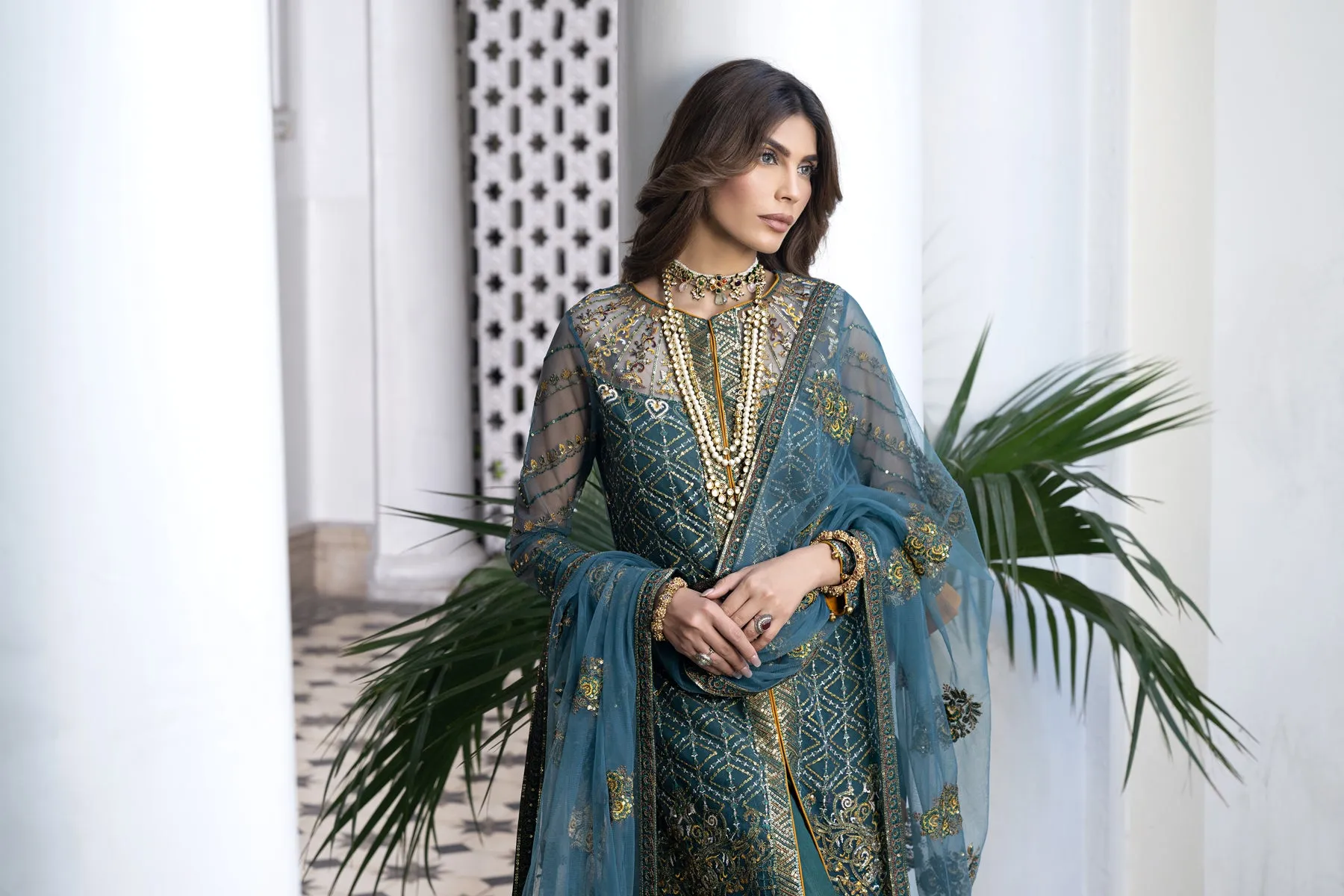 Royal Teal Blue Sharara Kameez Pakistani Wedding Dress