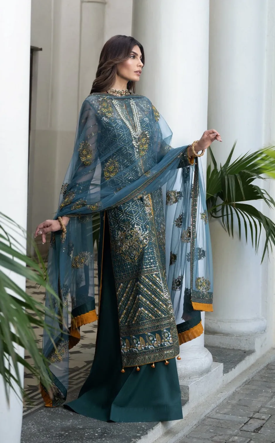 Royal Teal Blue Sharara Kameez Pakistani Wedding Dress