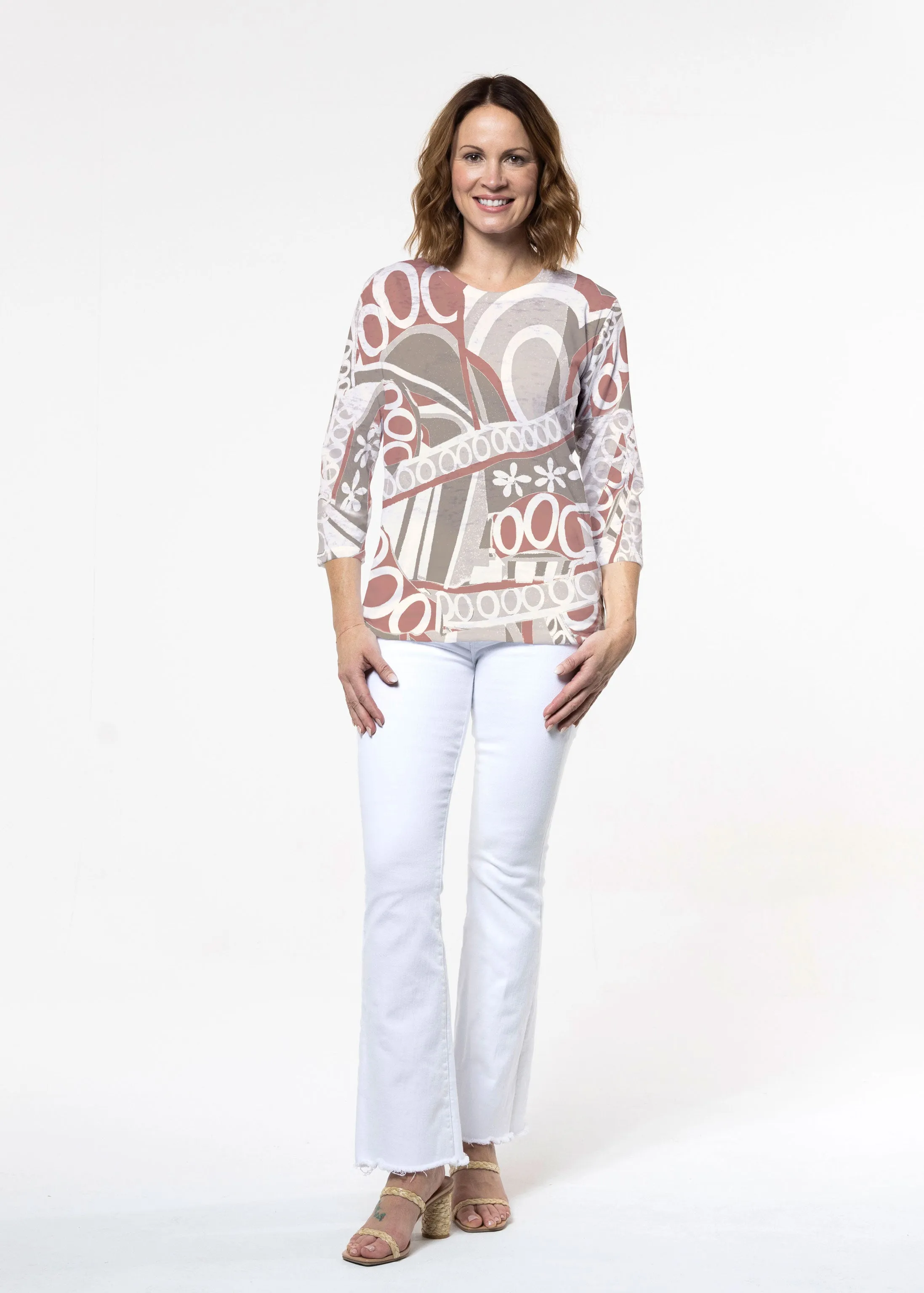 Rusty O"S (8162) ~ Signature 3/4 Sleeve Crew Neck Top