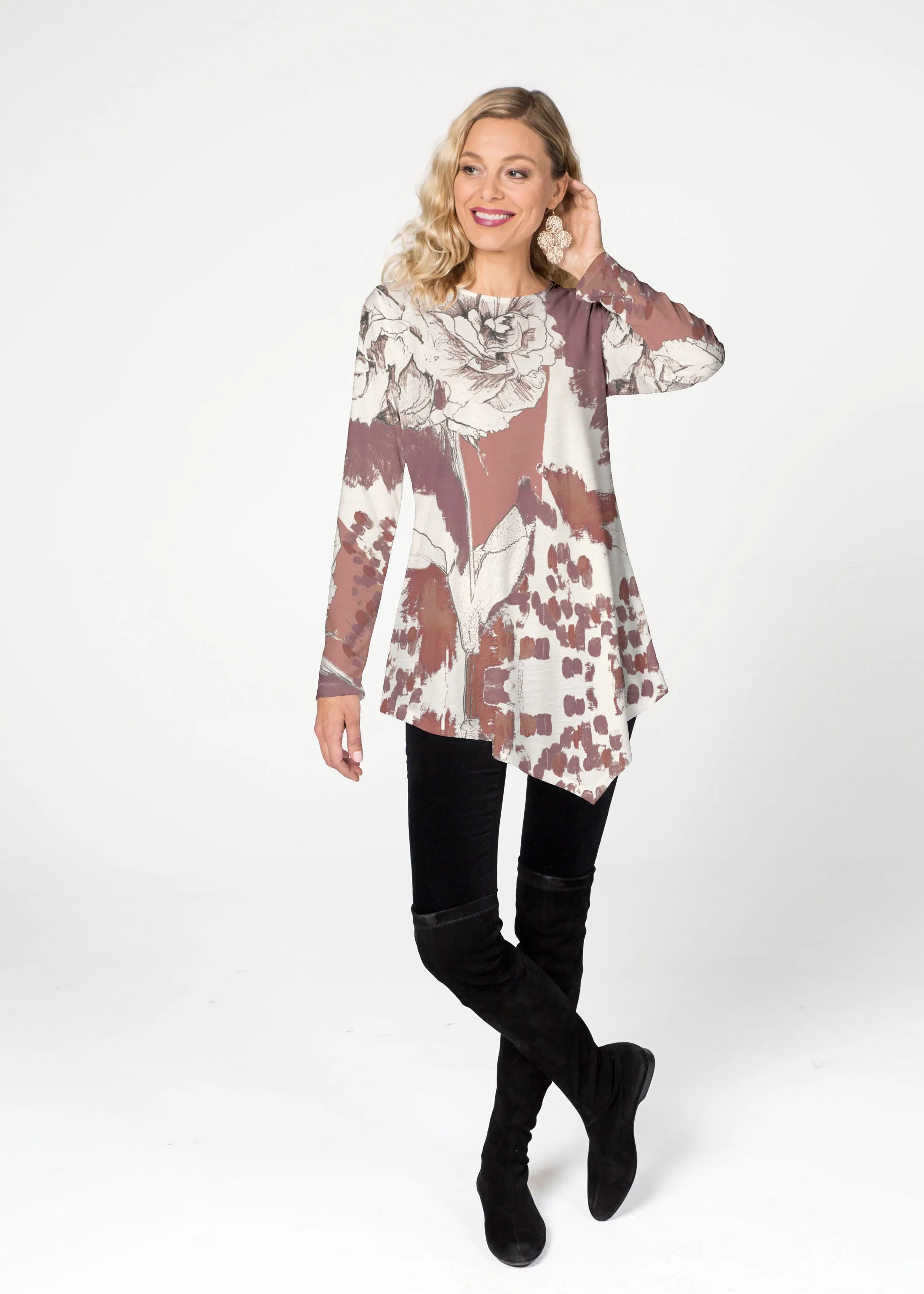 Rusty Rose (8062) ~ Asymmetrical French Terry Tunic