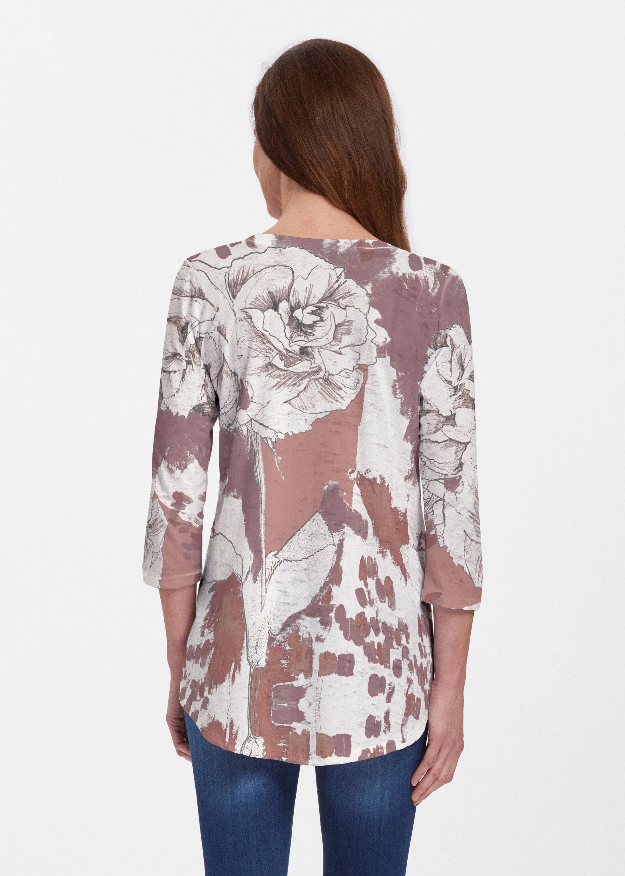 Rusty Rose (8062) ~ V-neck Flowy Tunic