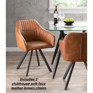 Rylee Upholstered Clubhouse Pleated Arm Chair (Set of 2) by Mercury Row in ultra soft Brown faux leather upholstery! Retails $599 