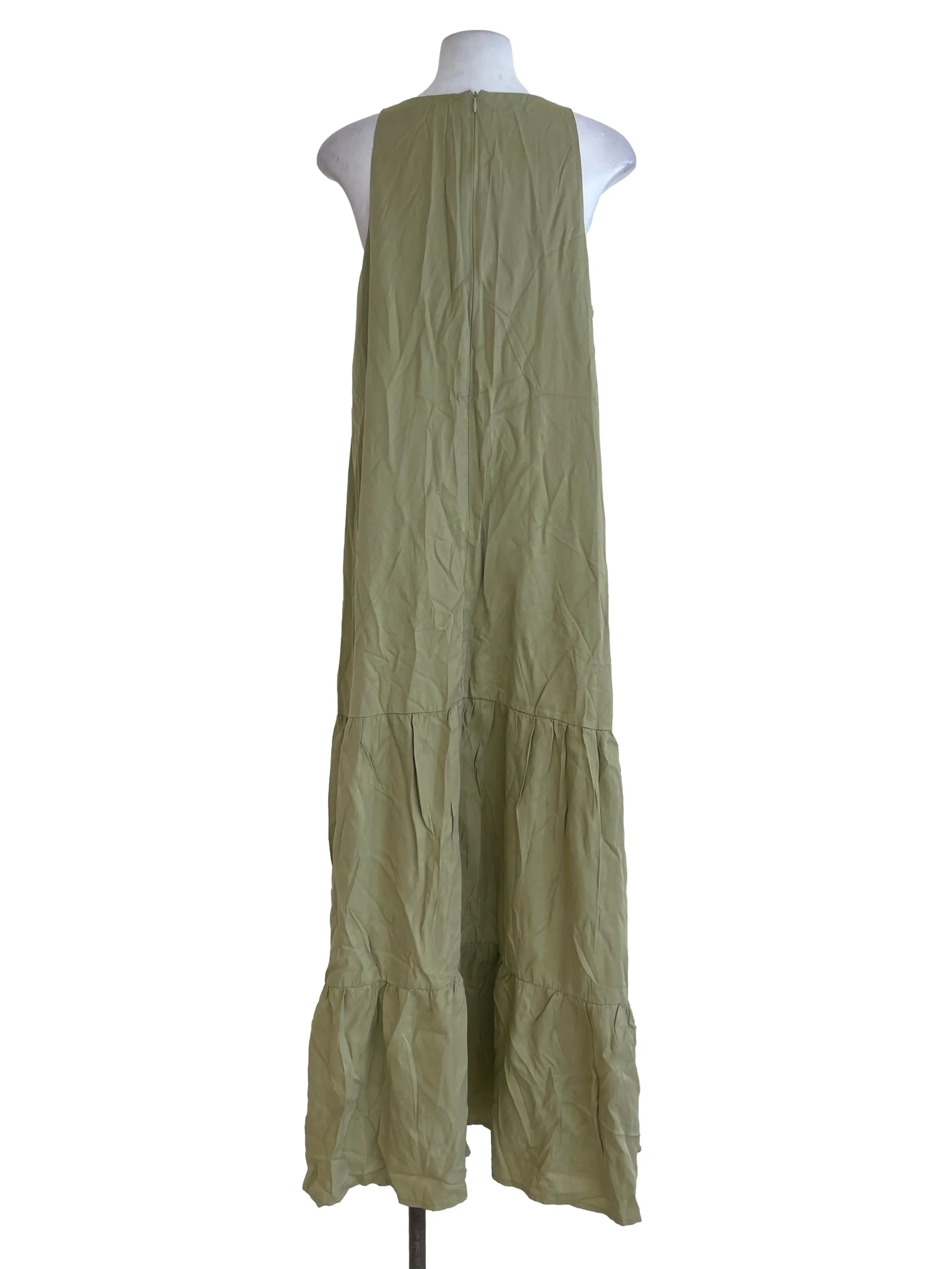 Sage Green Plain Sleeveless Dress