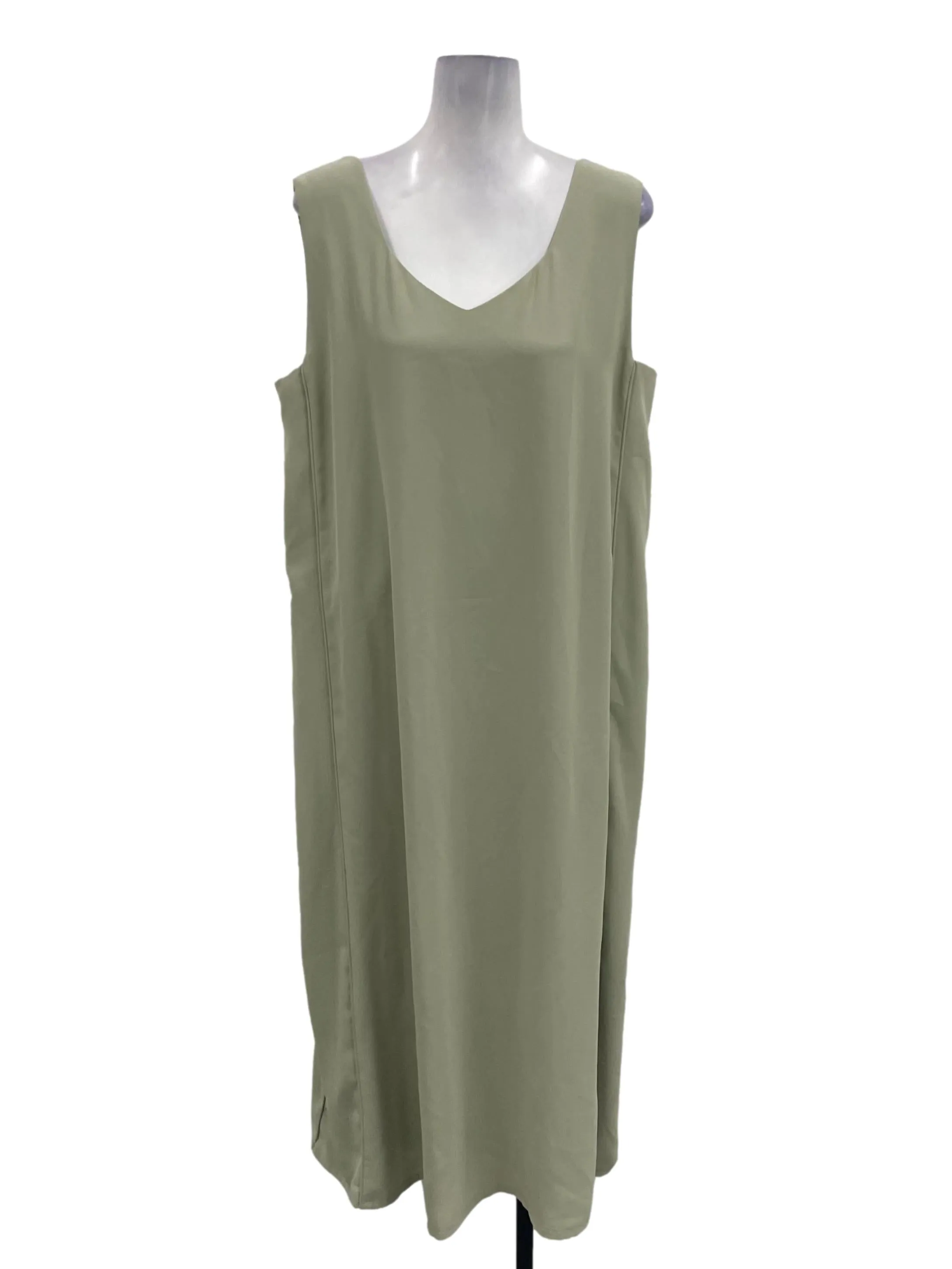 Sage Green V-Neck Sleeveless Dress OSN
