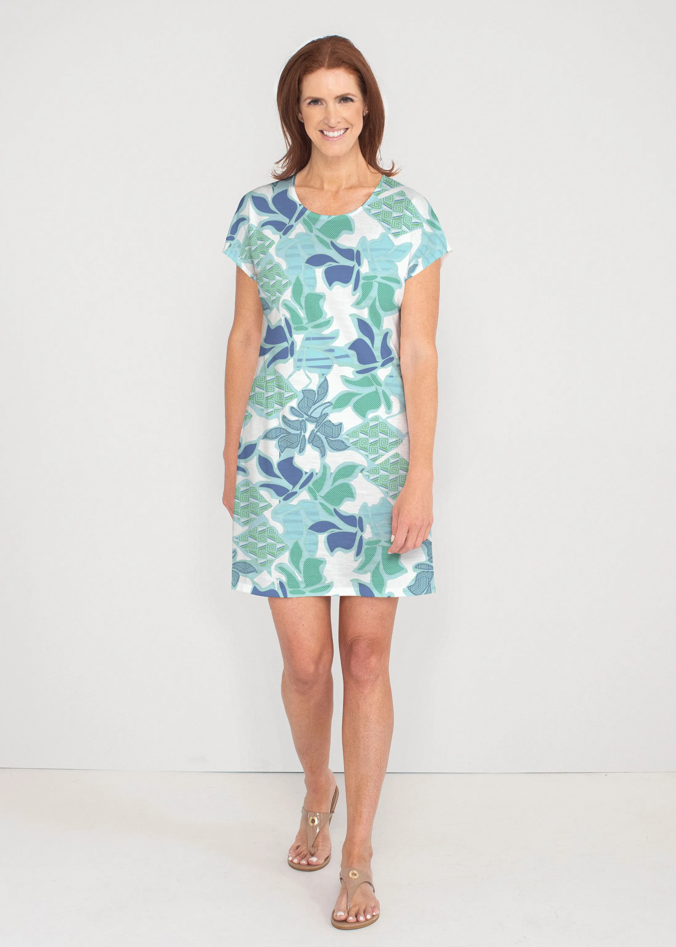 Sail Blue (8087) ~ French Terry Short Sleeve Crew Dress
