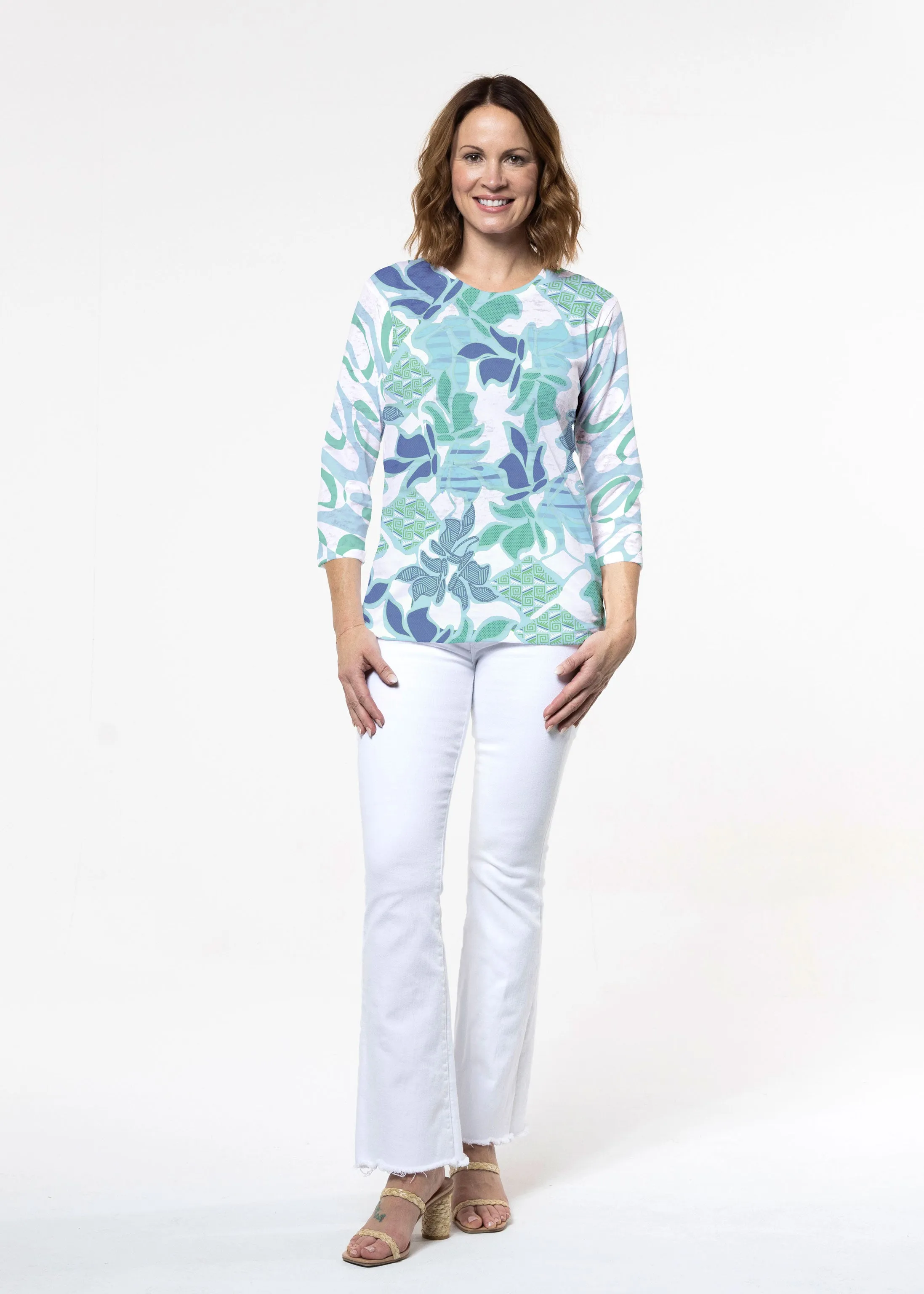 Sail Blue (8087) ~ Signature 3/4 Sleeve Crew Neck Top