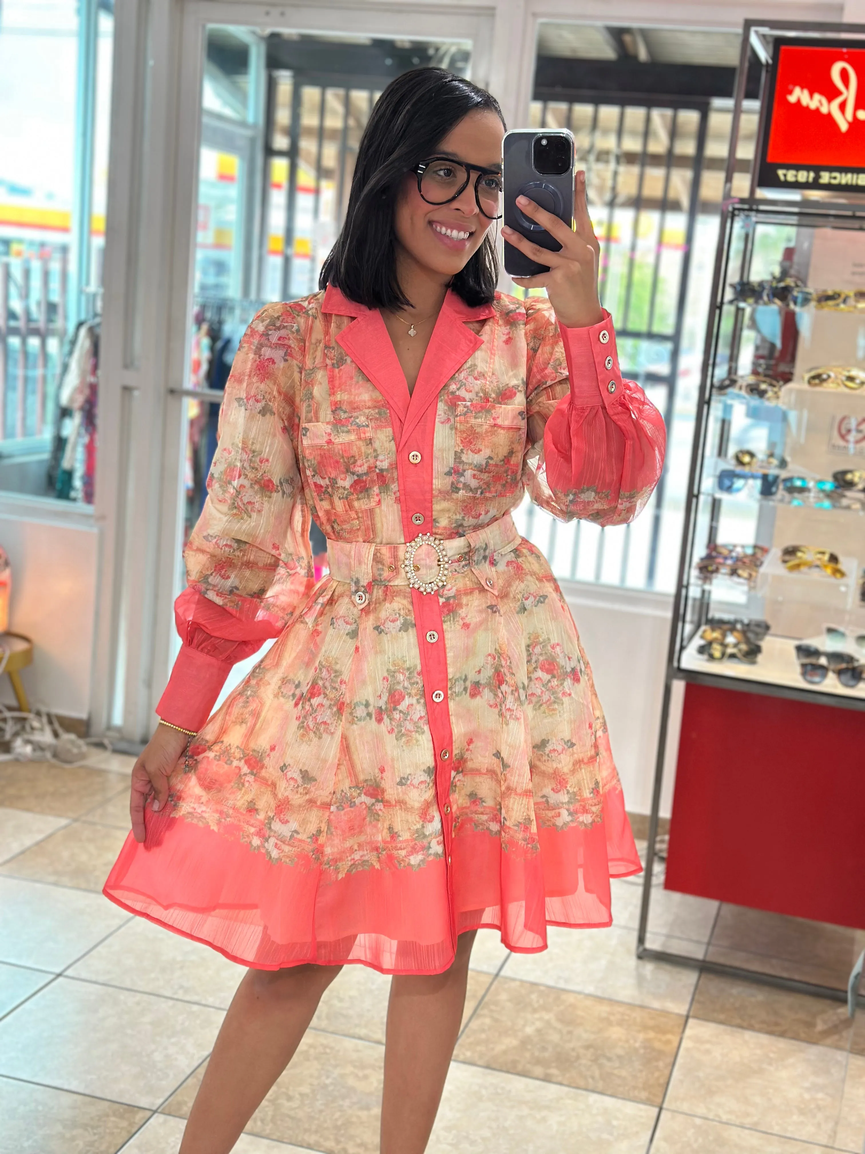 Salmon Floral Dress