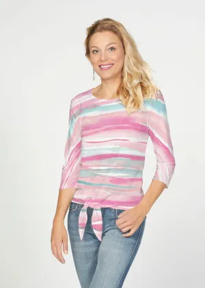 Sand Dunes Pink (16250) ~ French Terry Tie 3/4 Sleeve Top