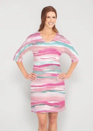 Sand Dunes Pink (16250) ~ Lucy 3/4 Sleeve V-Neck Dress