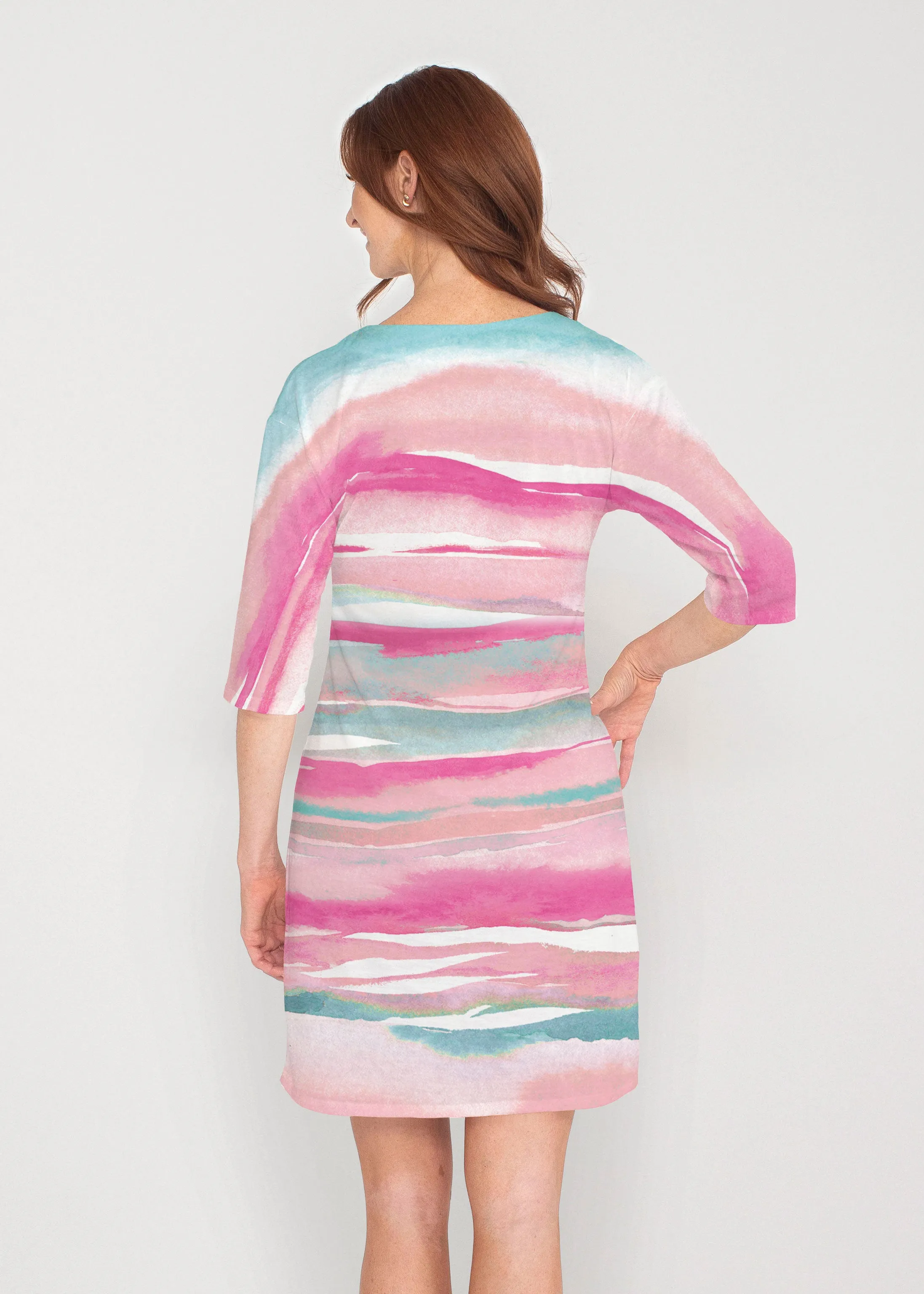 Sand Dunes Pink (16250) ~ Lucy 3/4 Sleeve V-Neck Dress