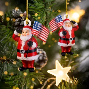 Santa With American Flag - Shaped Ornament - QB95