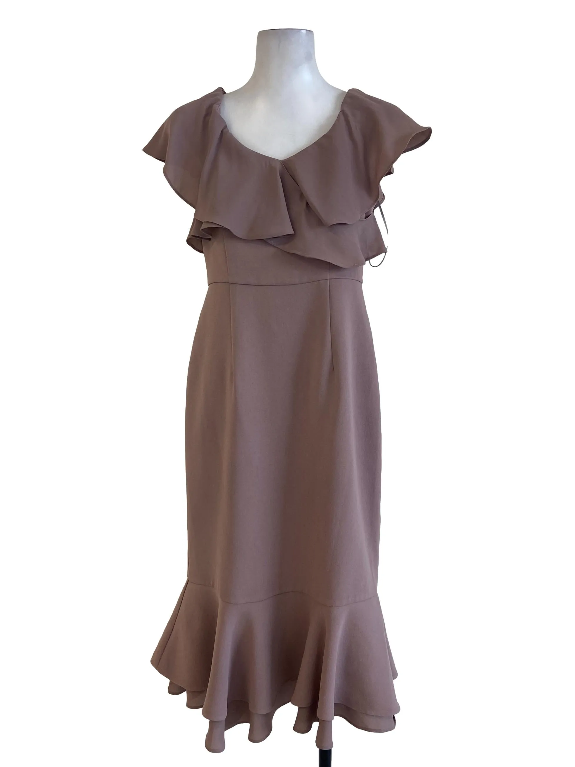 Sepia Beige Ruffled Drop Waist Dress