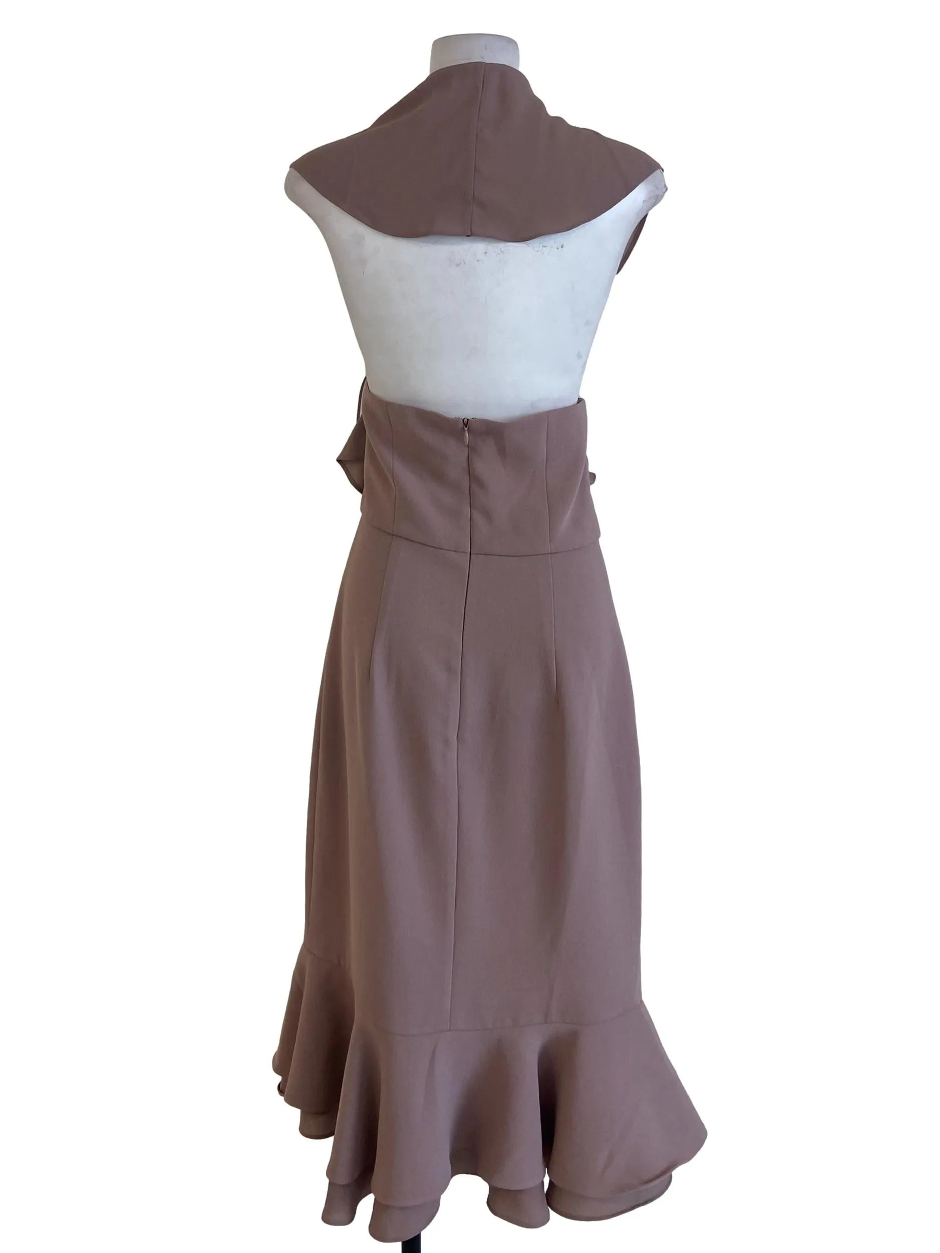 Sepia Beige Ruffled Drop Waist Dress