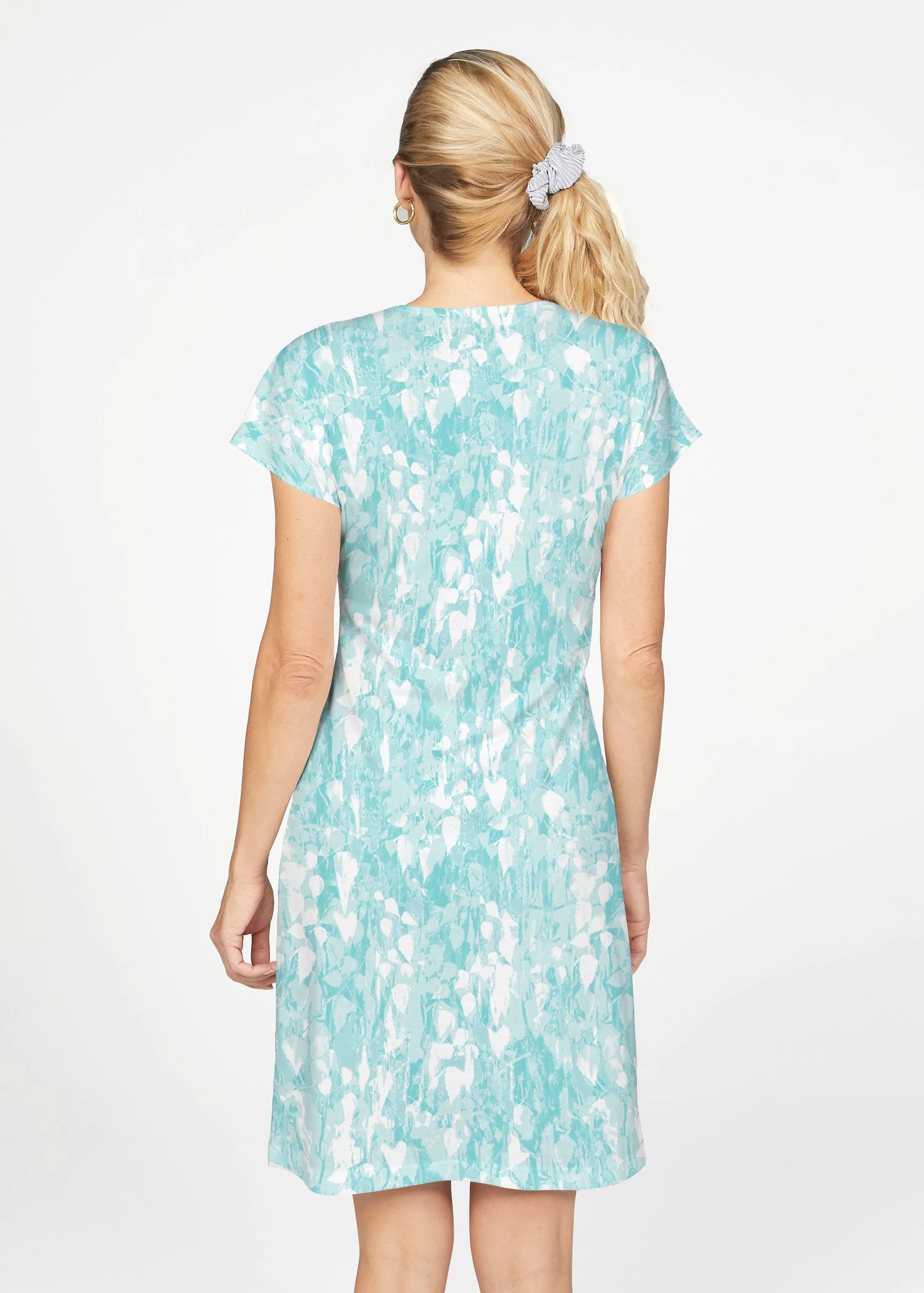 Shadow Aqua (7914) ~ French Terry Short Sleeve Crew Dress