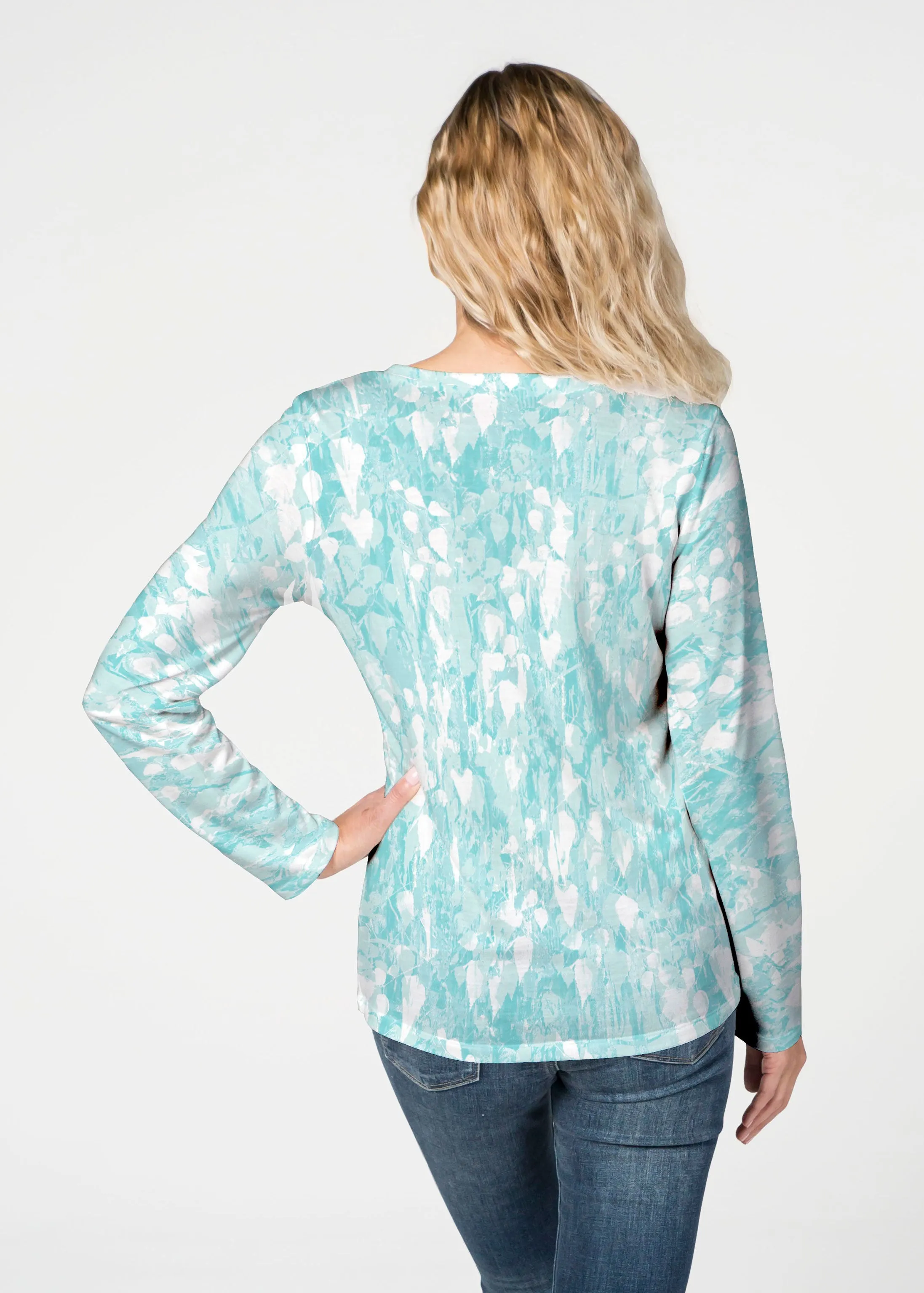 Shadow Aqua (7914) ~ French Terry V-neck Top