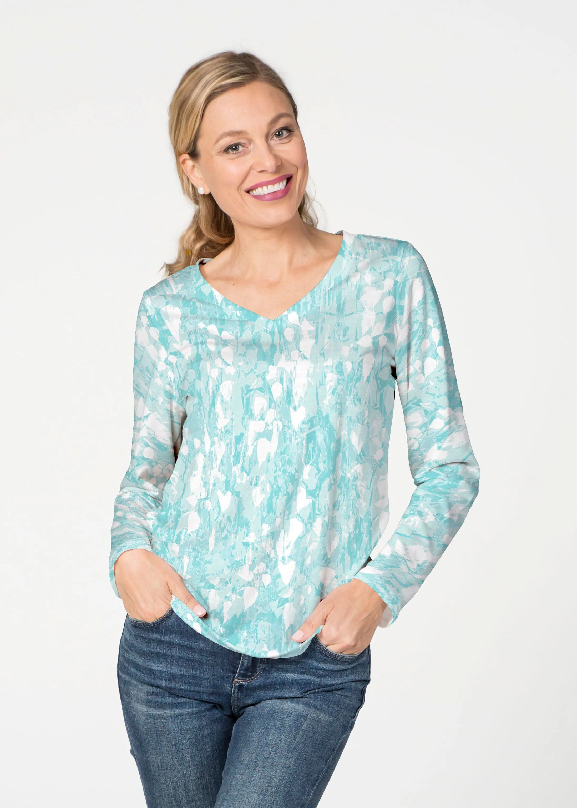 Shadow Aqua (7914) ~ French Terry V-neck Top