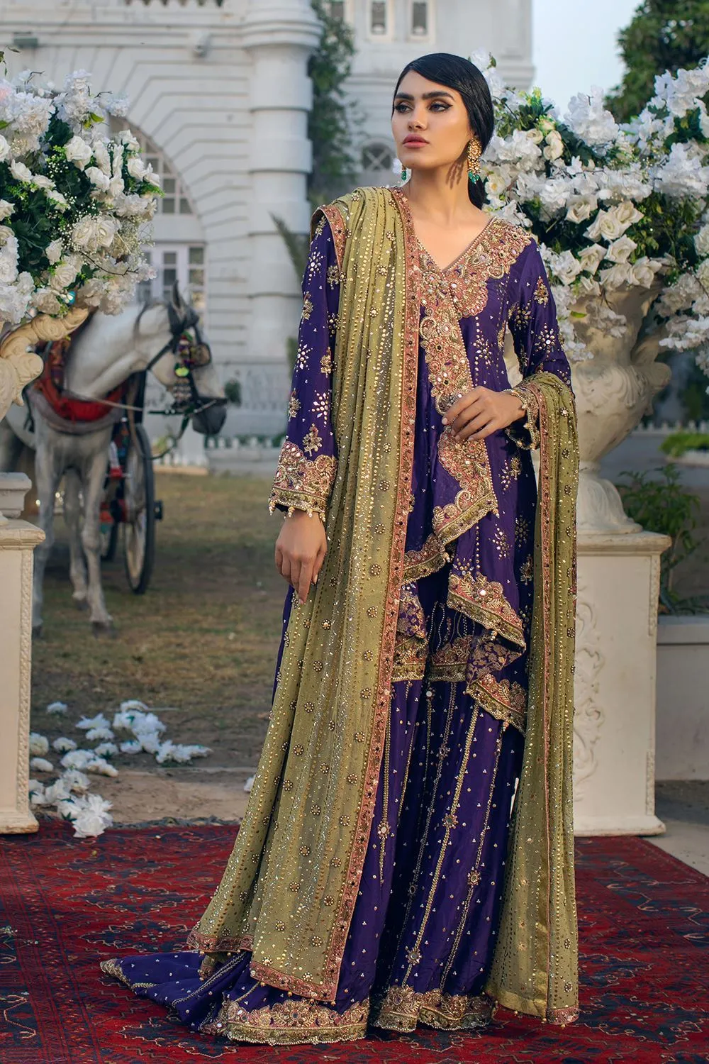 Sharara Kameez Purple Bridal Dress Pakistani #BS918