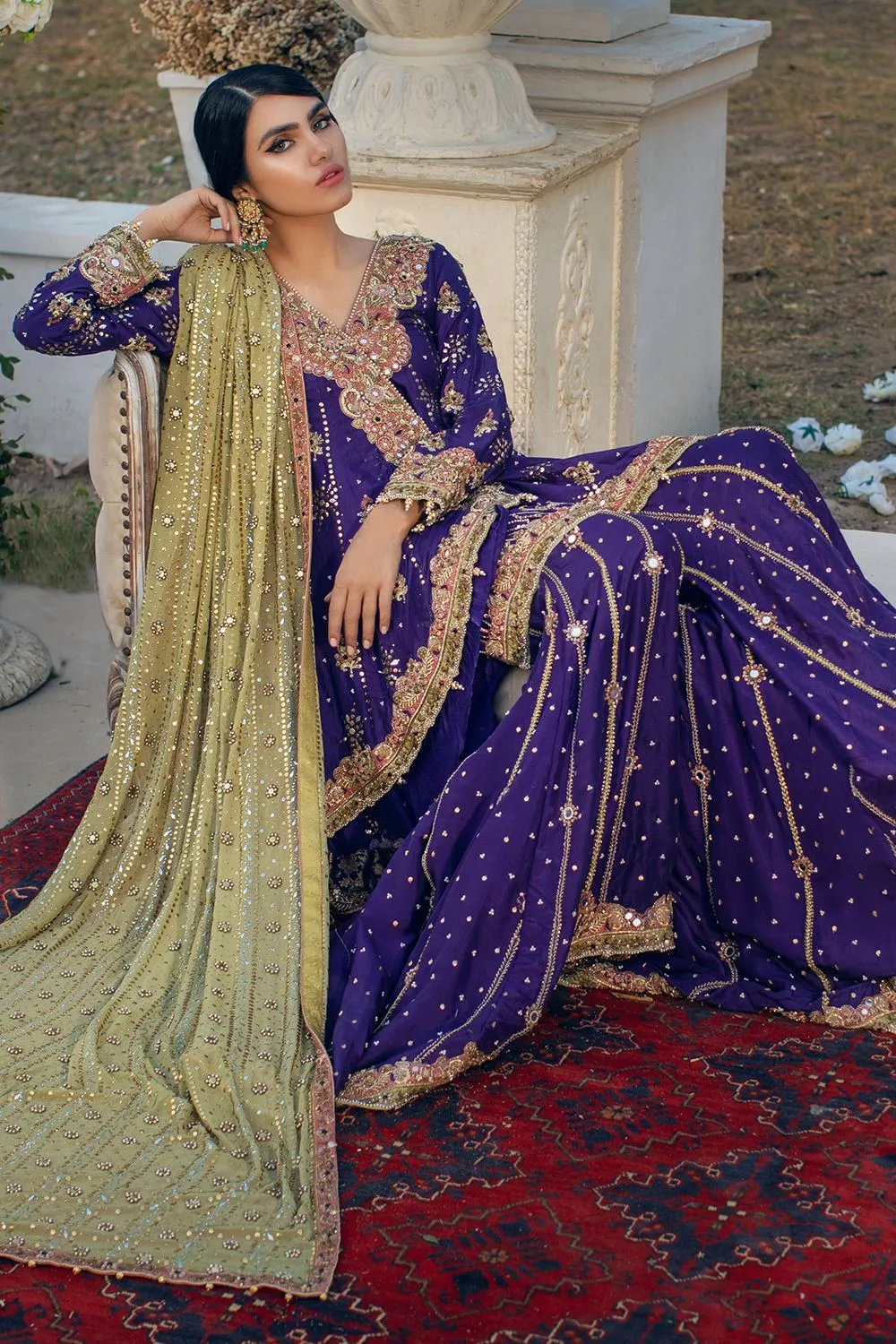 Sharara Kameez Purple Bridal Dress Pakistani #BS918