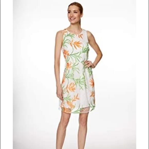 SHELLI SEGAL Floral Embroidered A-line Dress lace