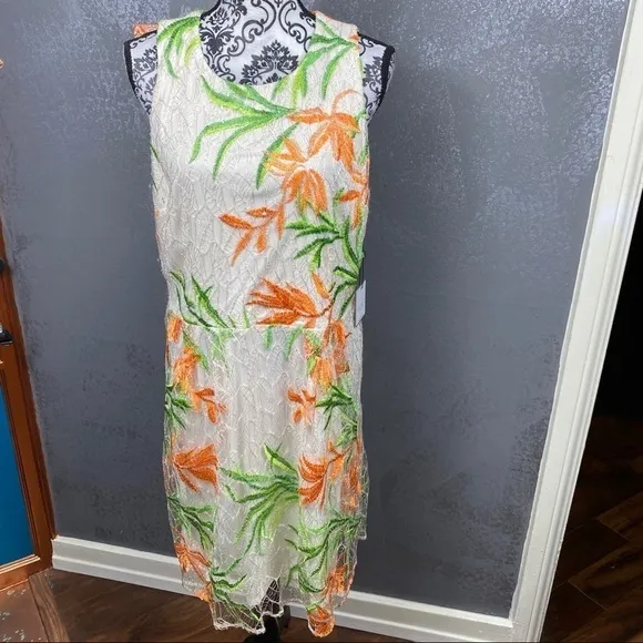 SHELLI SEGAL Floral Embroidered A-line Dress lace
