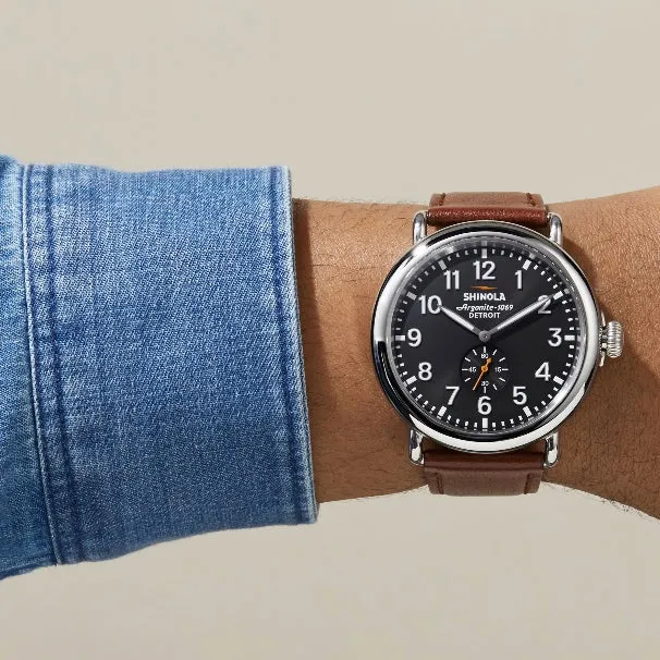 Shinola 47MM Runwell Cool Gray Dial Cognac Leather Watch S0120018330