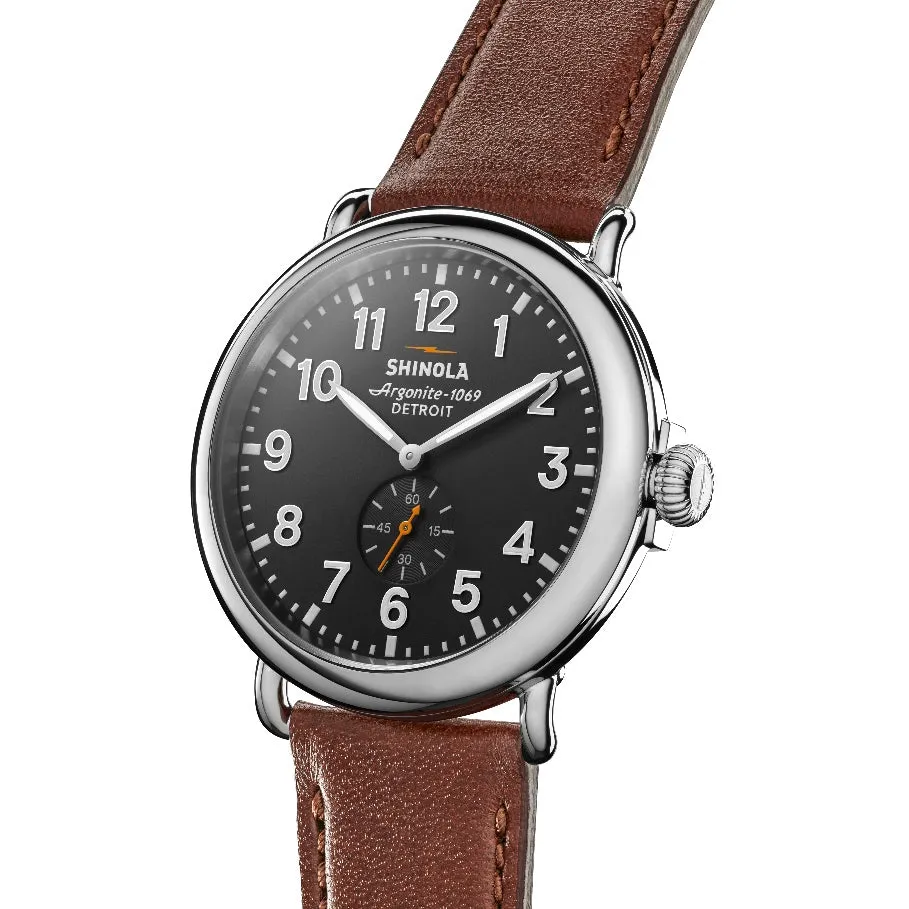 Shinola 47MM Runwell Cool Gray Dial Cognac Leather Watch S0120018330