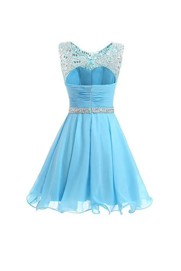 Short Homecoming Dress Ruched Chiffon Prom Dress with Beads PG074